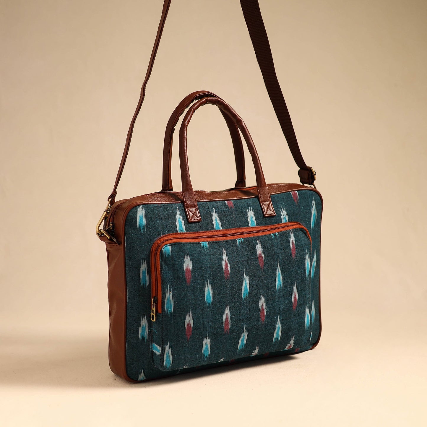 Green Handmade Pochampally Ikat Laptop Bag