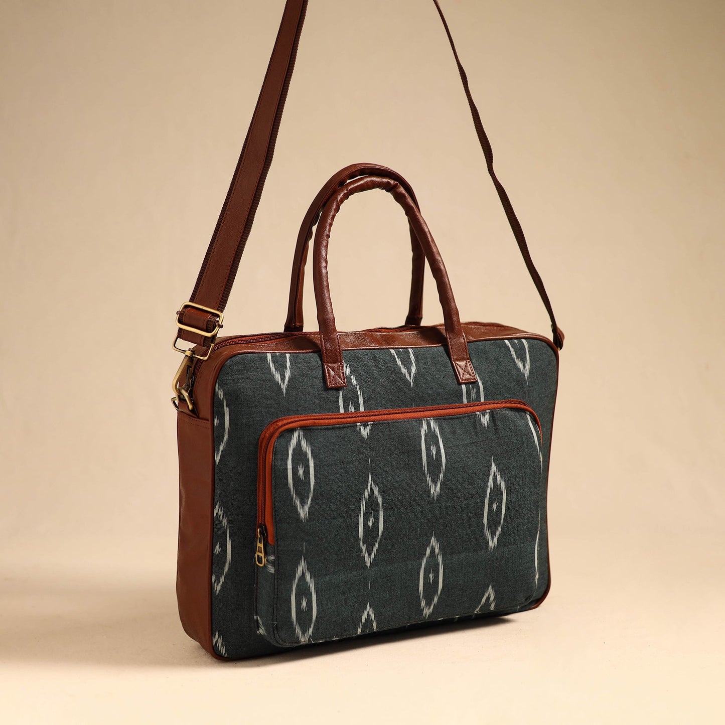 Green Handmade Pochampally Ikat Laptop Bag