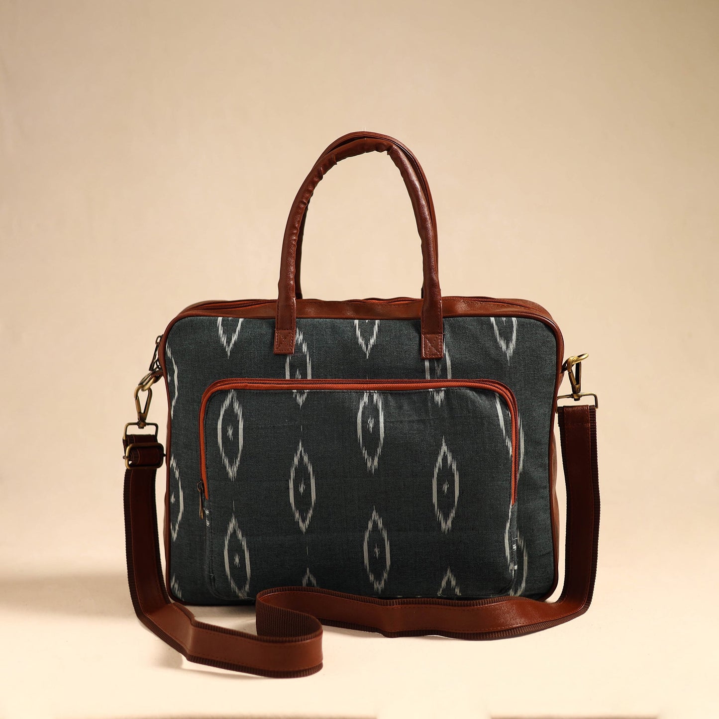 Green Handmade Pochampally Ikat Laptop Bag