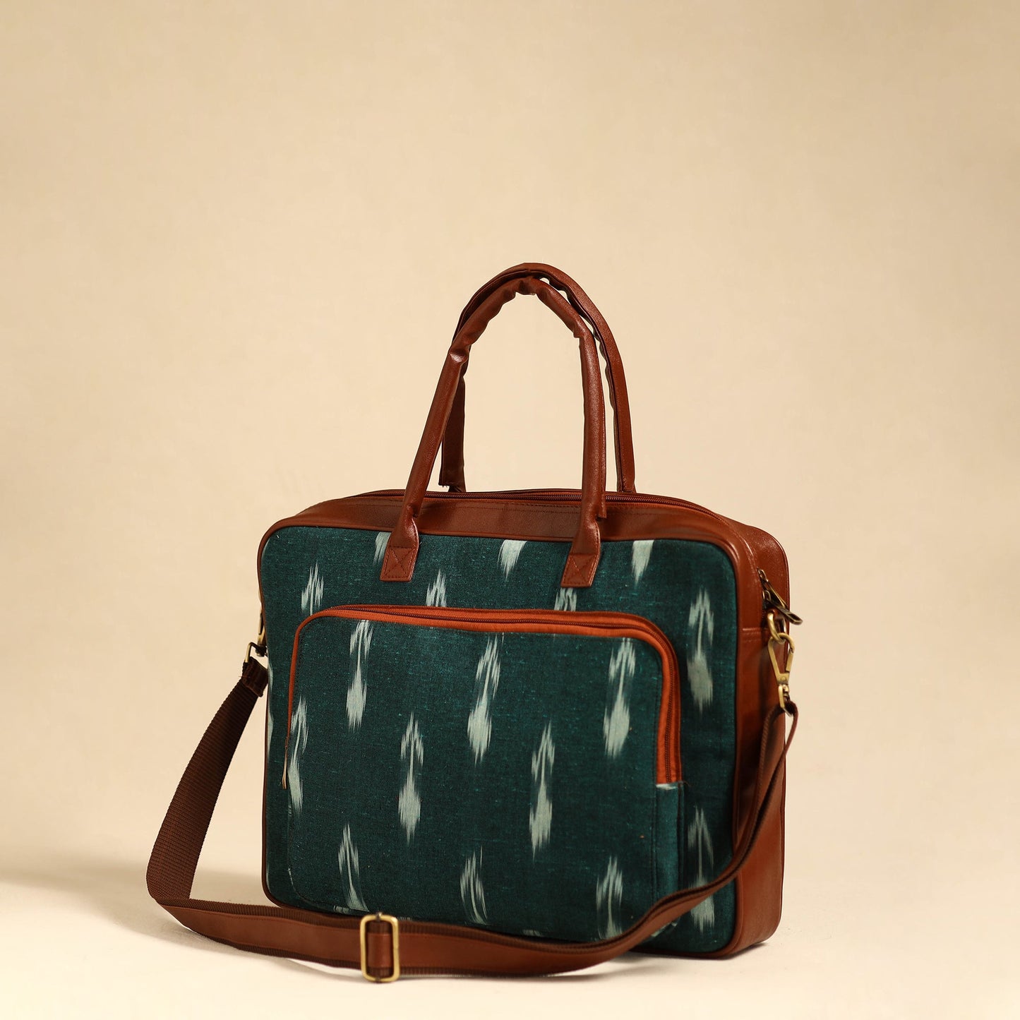 Green Handmade Pochampally Ikat Laptop Bag