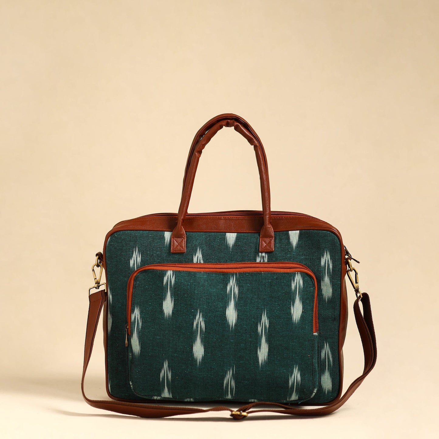 Green Handmade Pochampally Ikat Laptop Bag