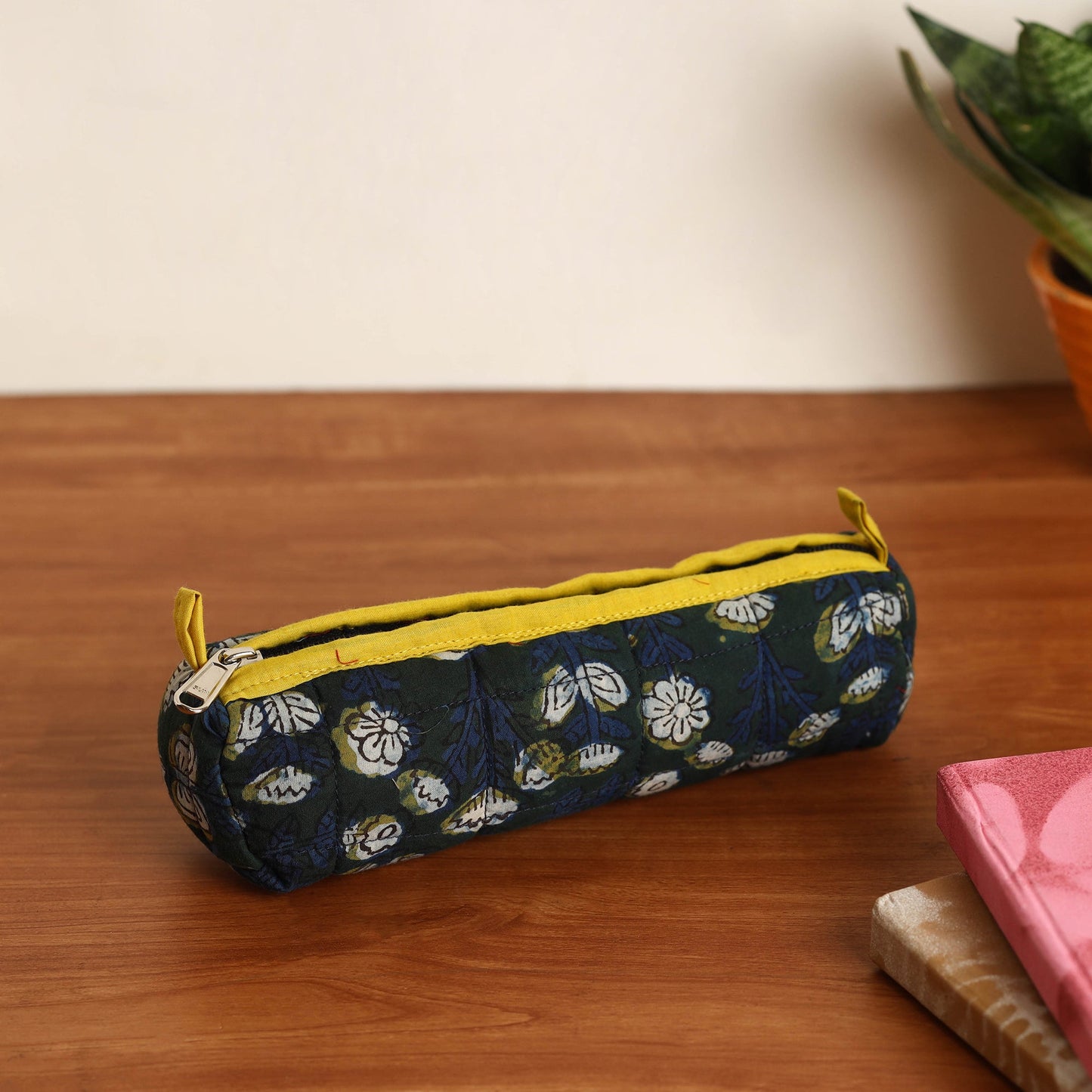 Green Handmade Quilted Cotton Pencil Pouch