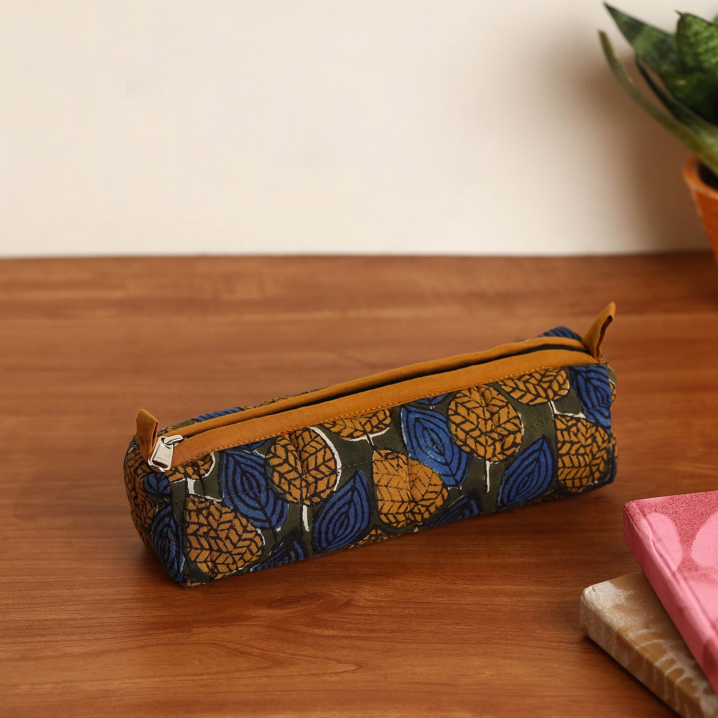 Green Handmade Quilted Cotton Pencil Pouch