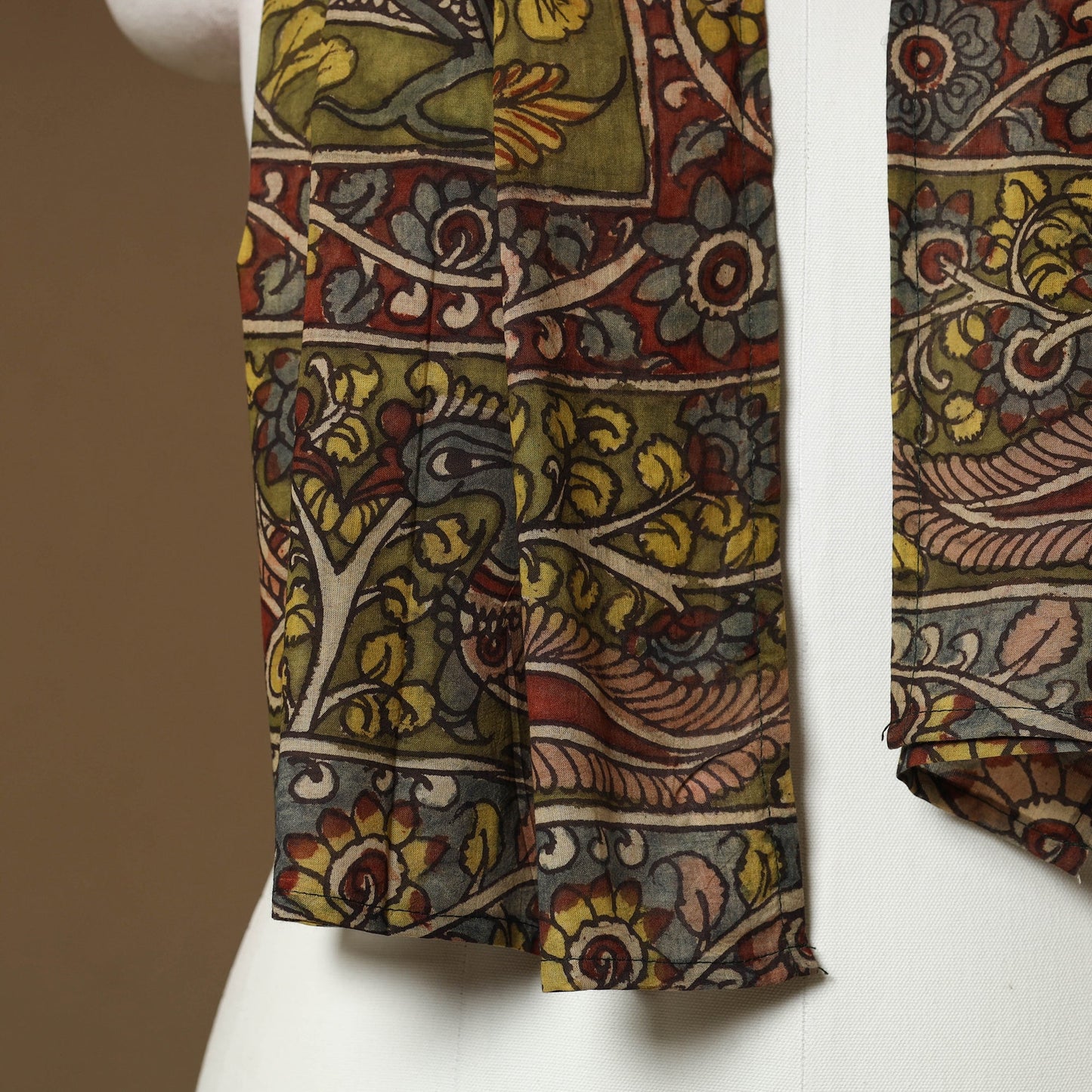 Green Handpainted Cotton Kalamkari Stole