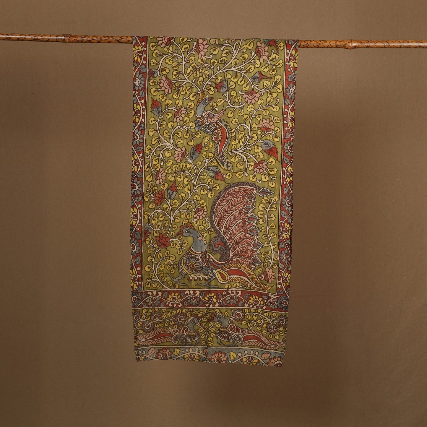 Green Handpainted Cotton Kalamkari Stole