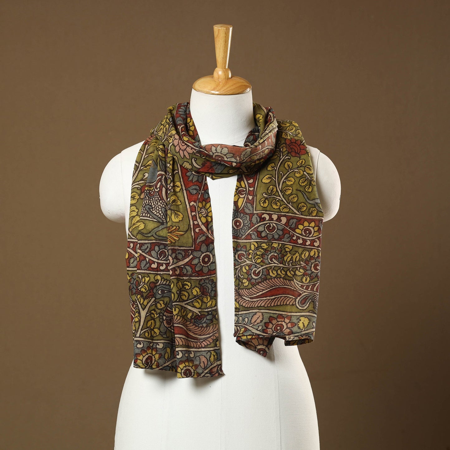 Green Handpainted Cotton Kalamkari Stole