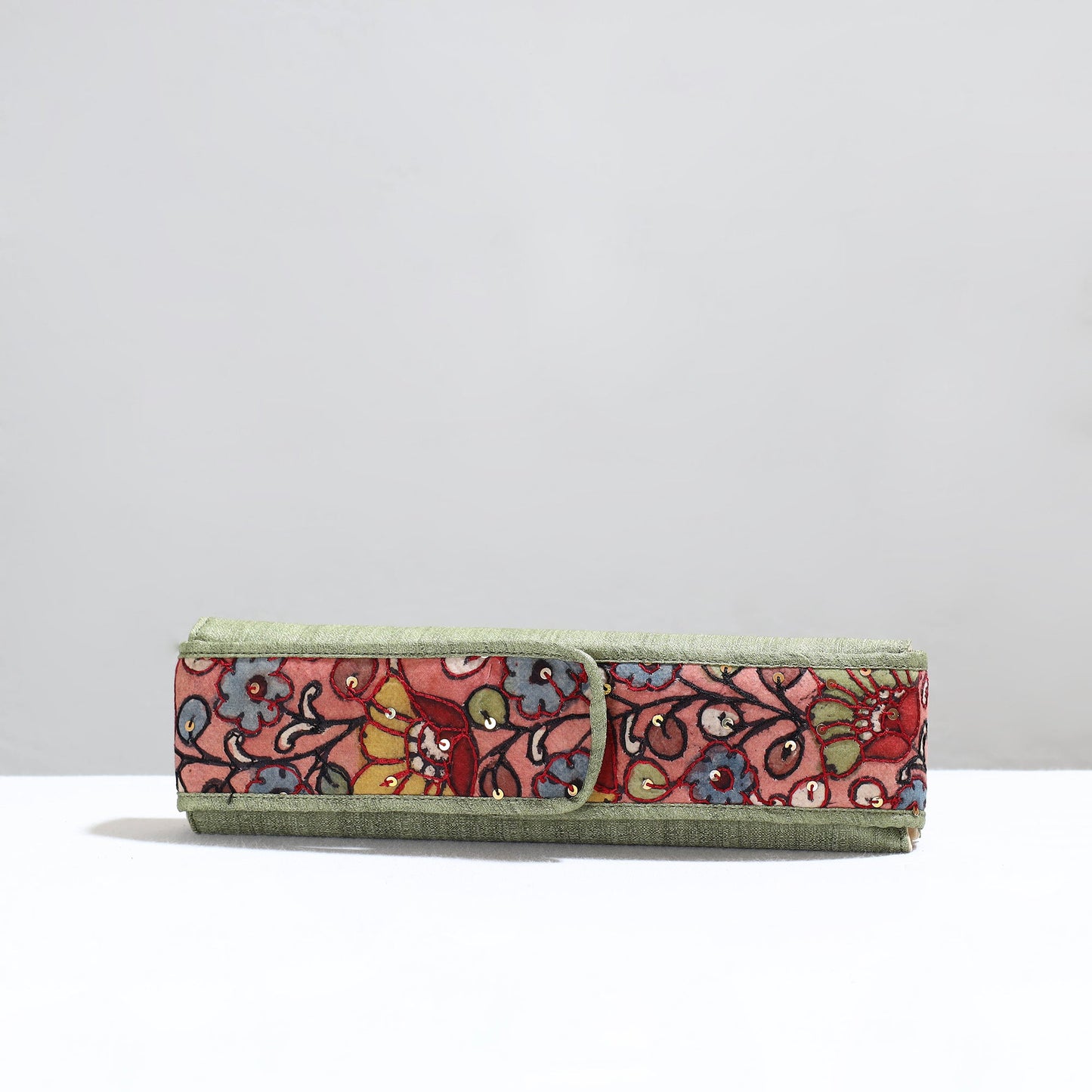 Green Handpainted Kalamkari Natural Dyed Ghicha Silk Earrings Pouch 20