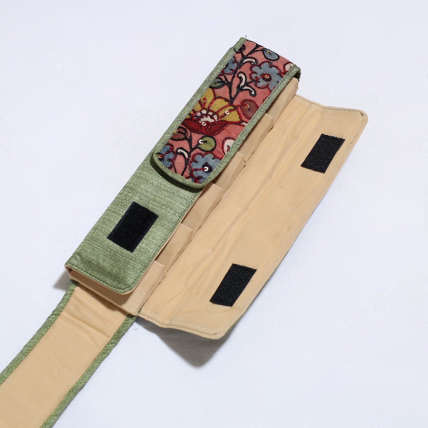 Green Handpainted Kalamkari Natural Dyed Ghicha Silk Earrings Pouch 20