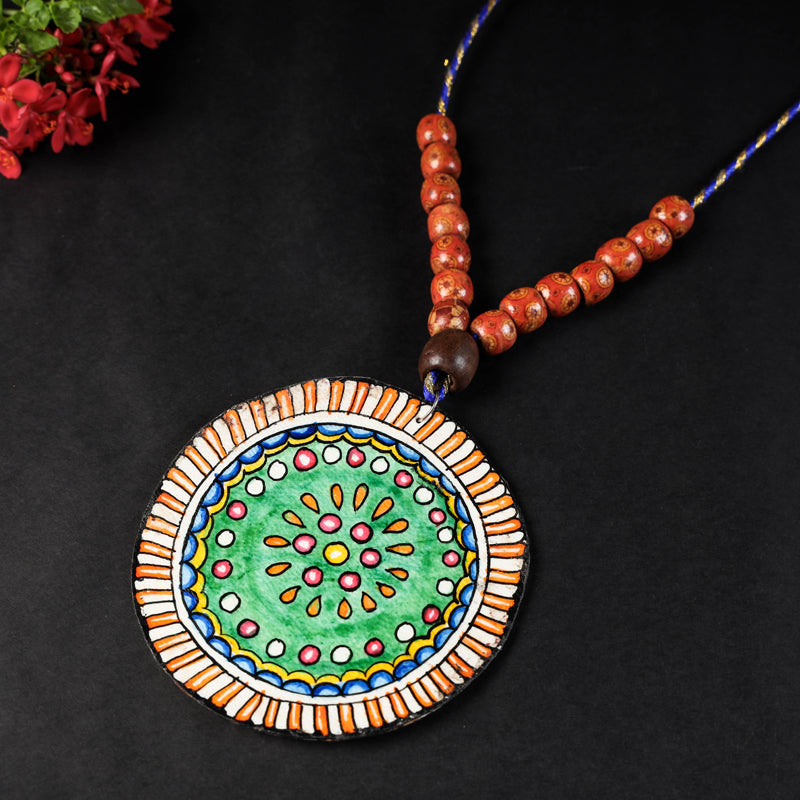 Handpainted Tholu Bommalata Leather Necklace l iTokri.com