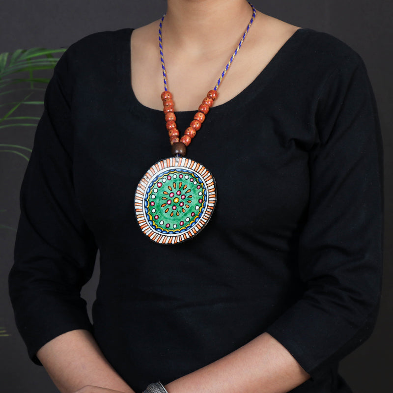 Handpainted Tholu Bommalata Leather Necklace l iTokri.com