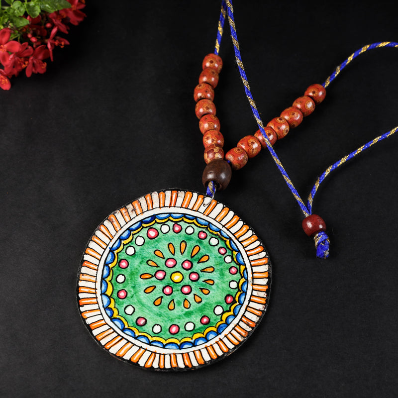Handpainted Tholu Bommalata Leather Necklace l iTokri.com