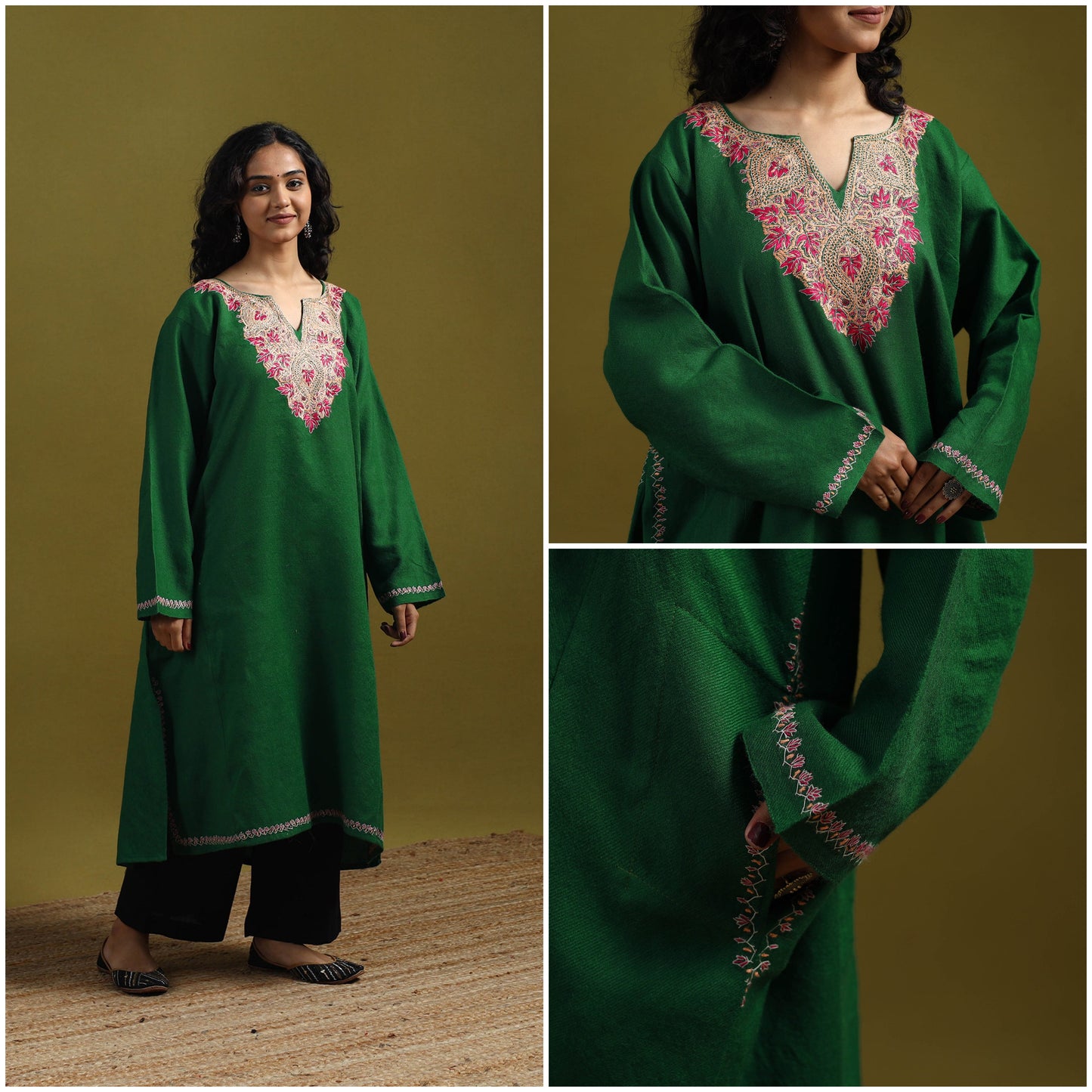 Handwoven sozni hand embroidered kashmiri merino wool