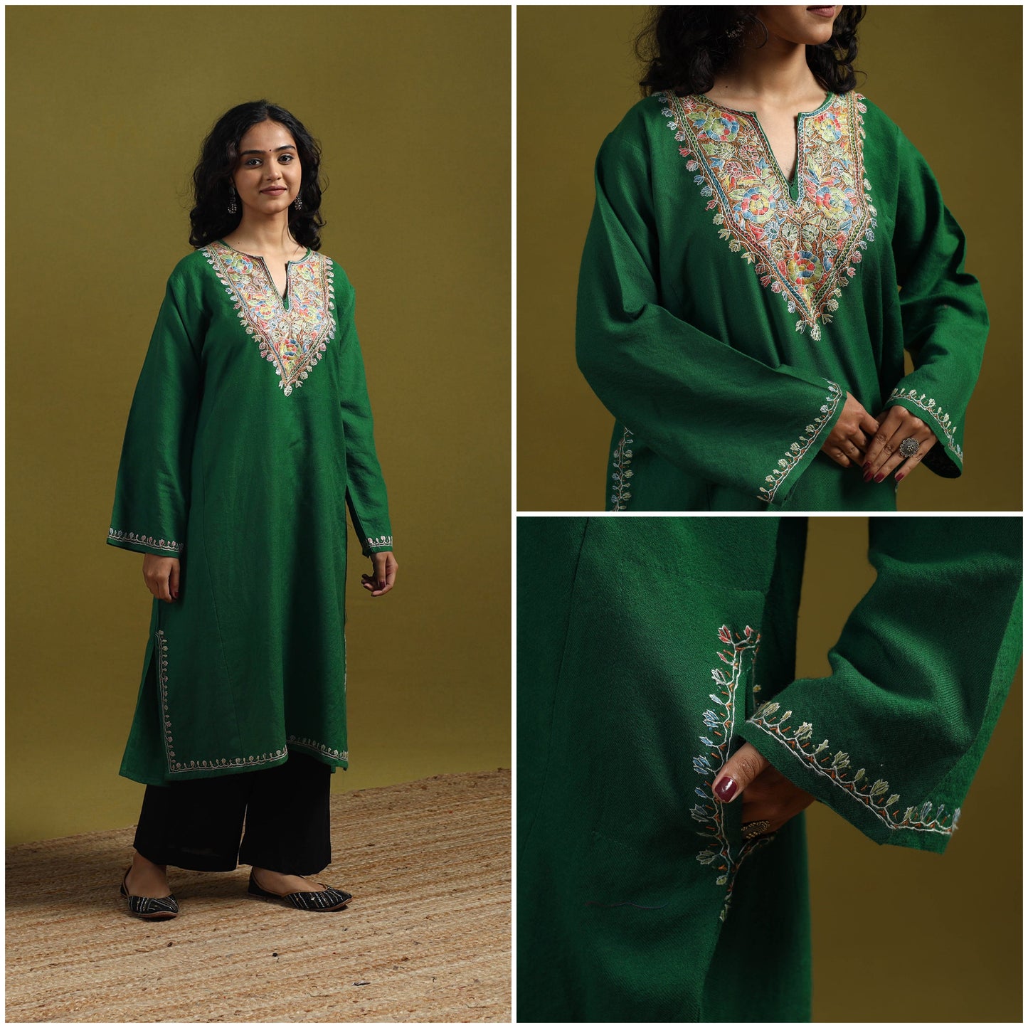 Handwoven sozni hand embroidered kashmiri merino wool