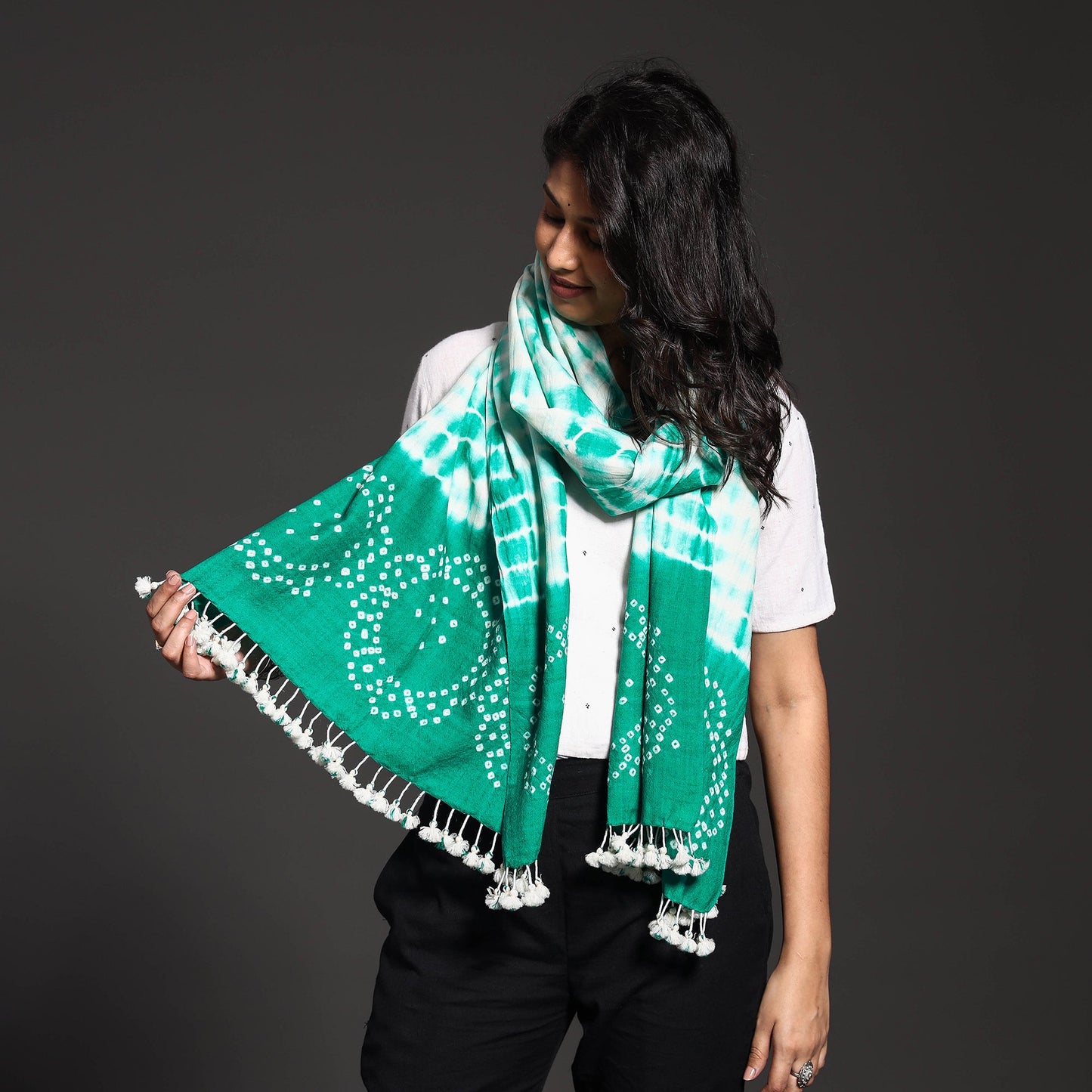 Handwoven Tie-Dye Merino Wool Shibori & Bandhani stole