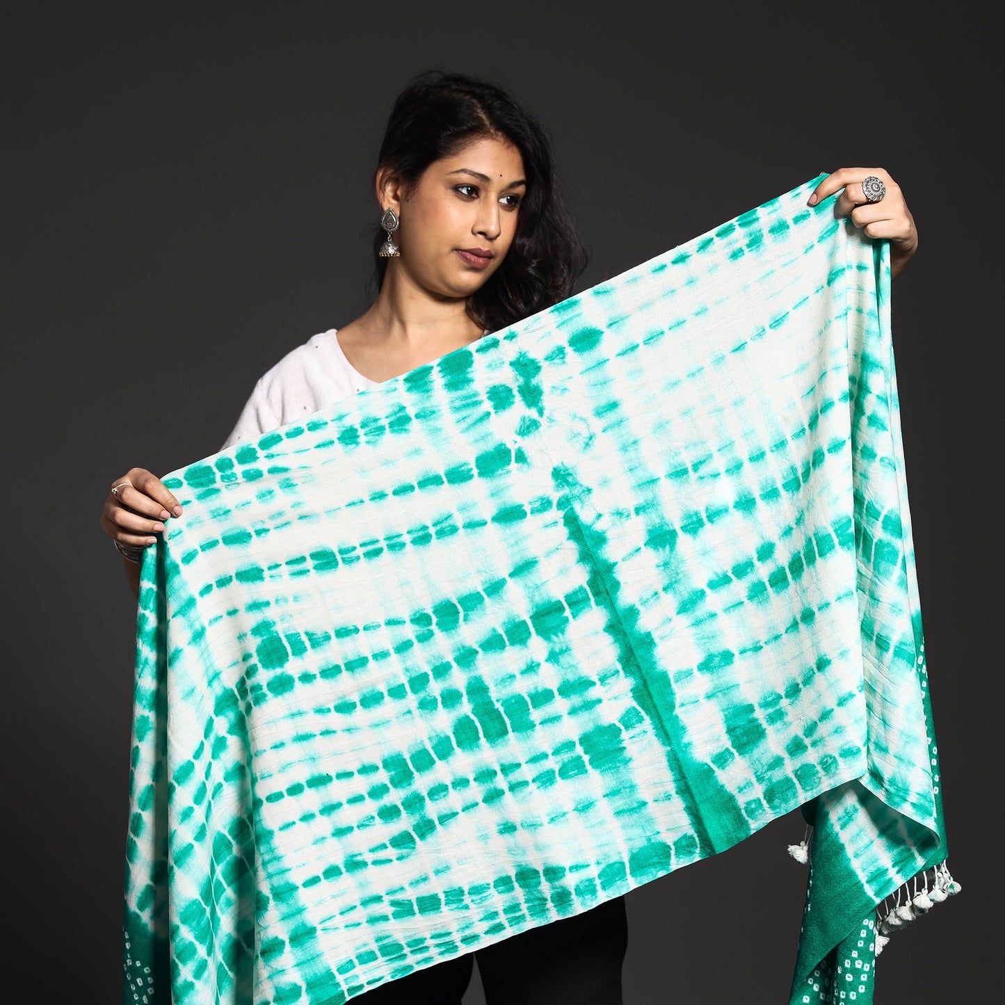 Handwoven Tie-Dye Merino Wool Shibori & Bandhani stole