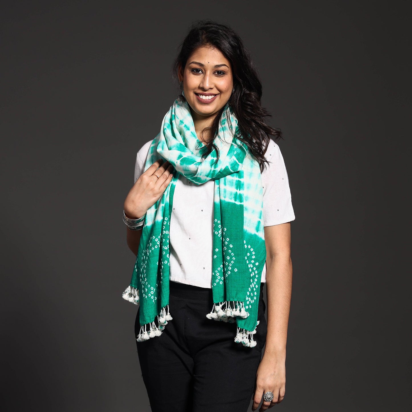 Handwoven Tie-Dye Merino Wool Shibori & Bandhani stole