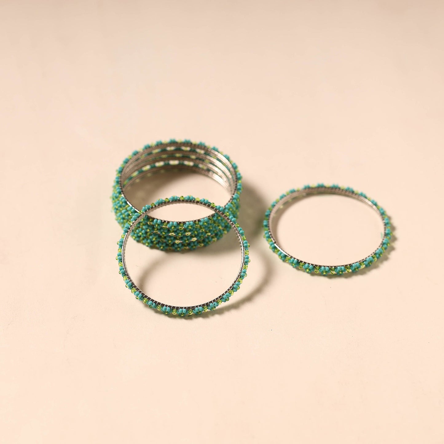 Green - hapur flower beadwork bangles by aagaz (set of 6)