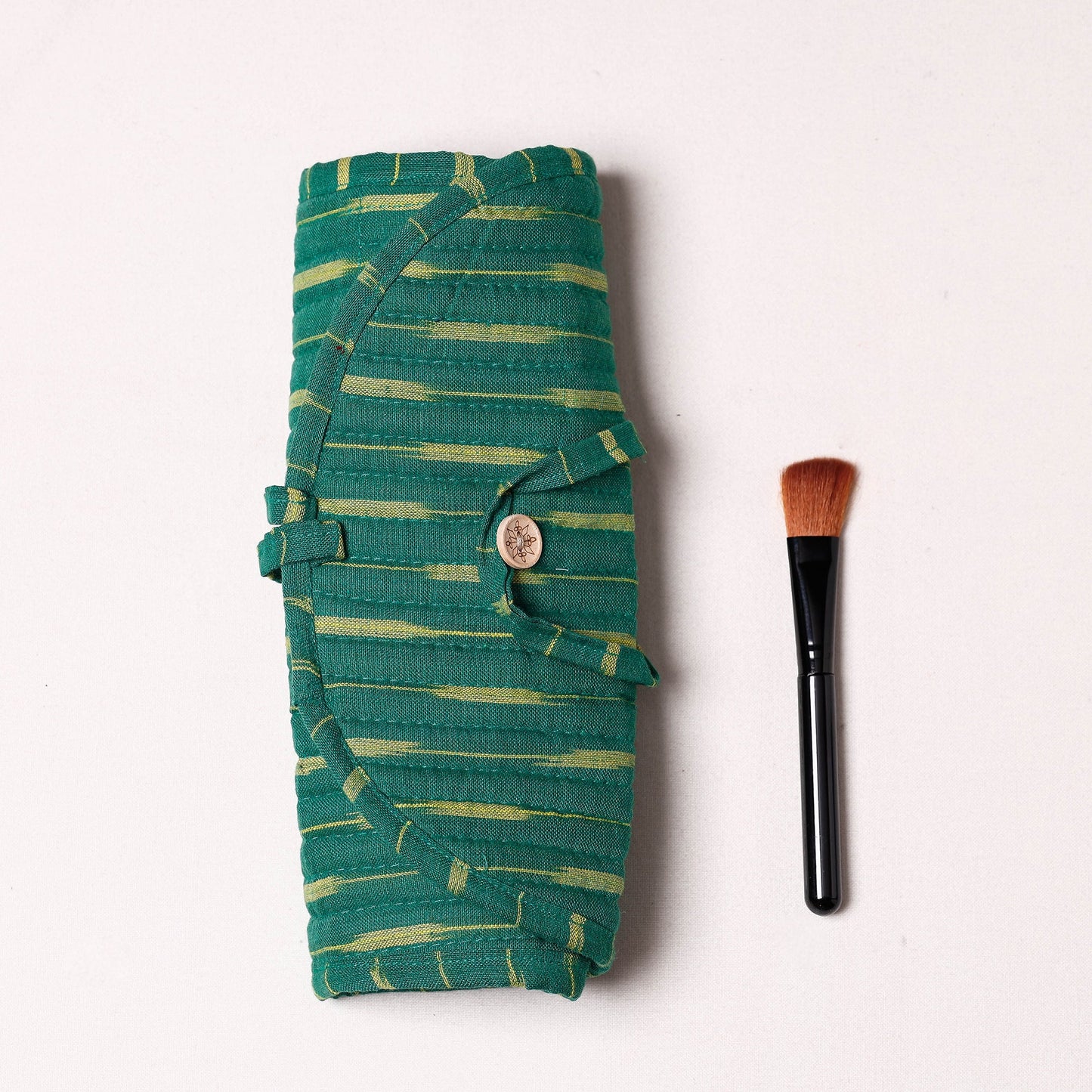 Ikat Fabric Multipurpose Segmented Make-up Brush Wrap Pouch/Case