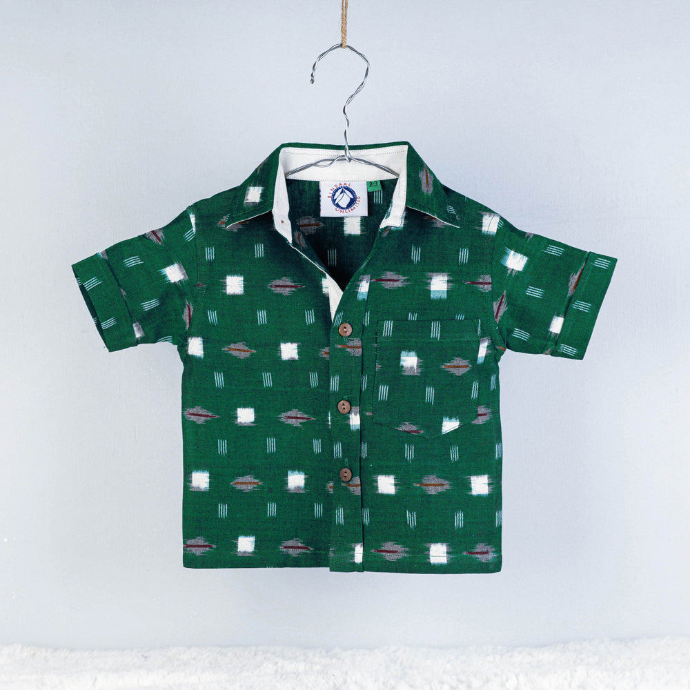 Buy Ikat Weave Cotton Half-Sleeve Kids Shirt