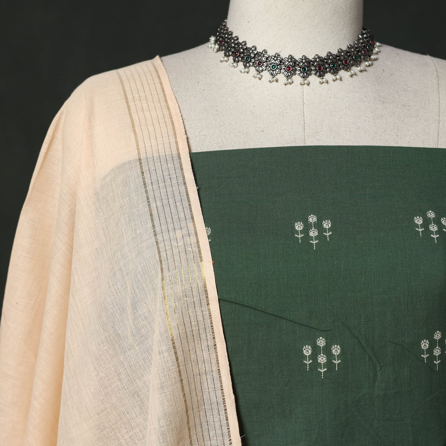 Jacquard cotton 2pc unstitched dress material with earrings