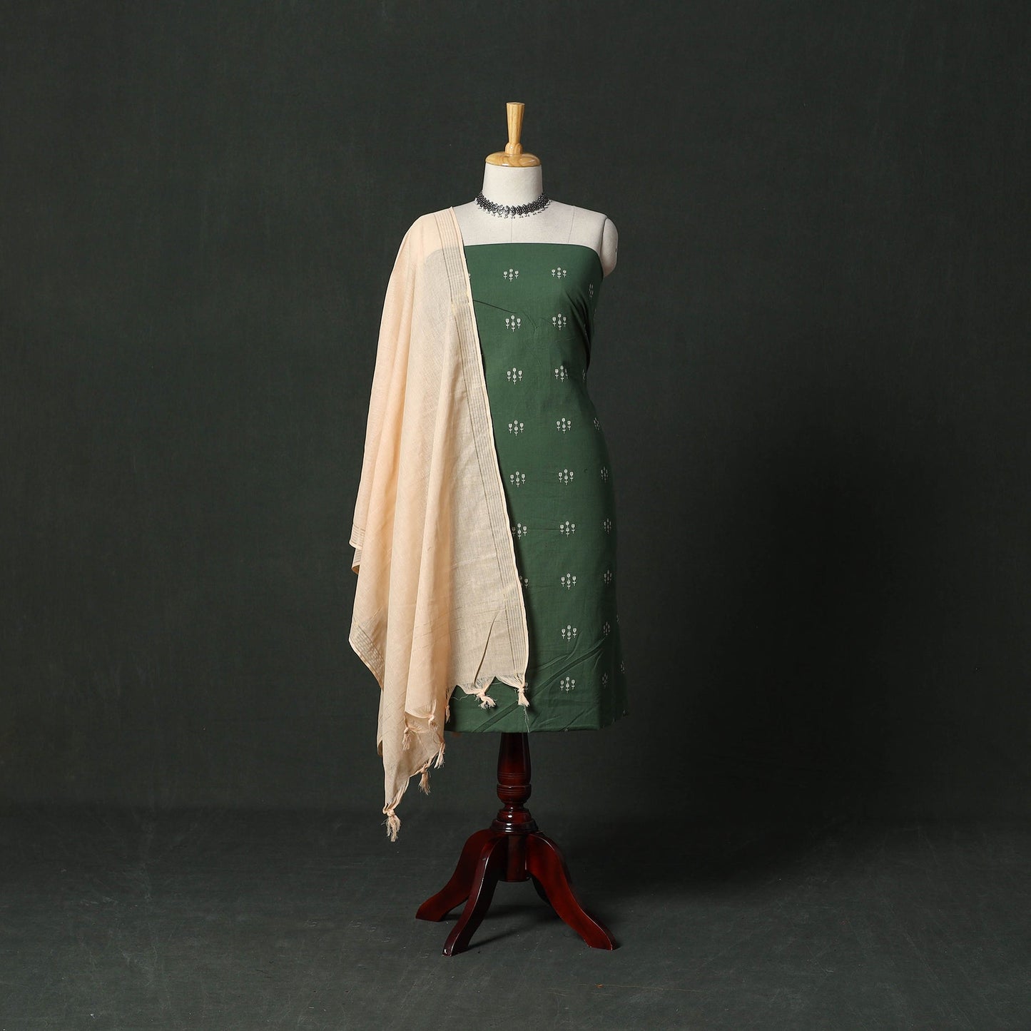Jacquard cotton 2pc unstitched dress material with earrings