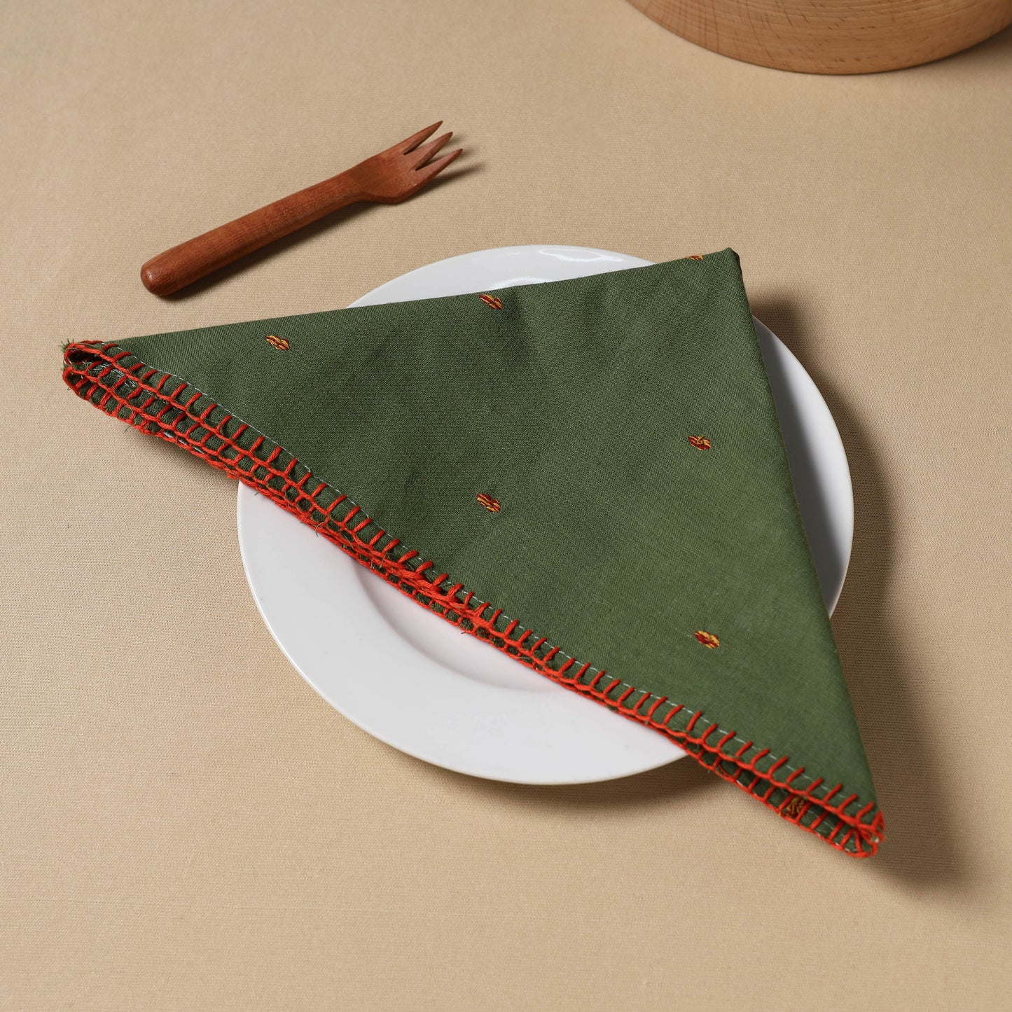 Green Jacquard Cotton Hand Embroidery Table Napkin 11