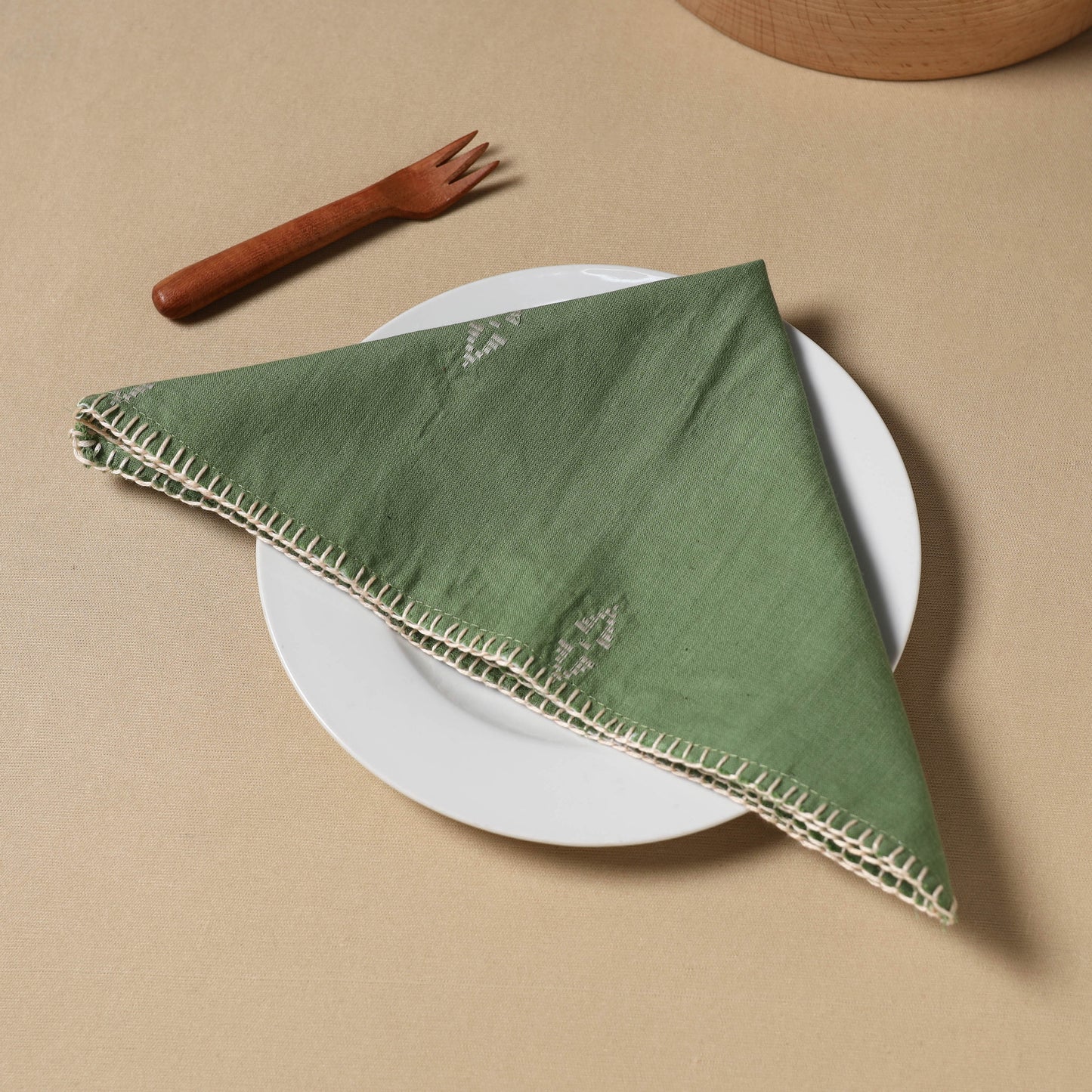 Green Jacquard Cotton Hand Embroidery Table Napkin 14
