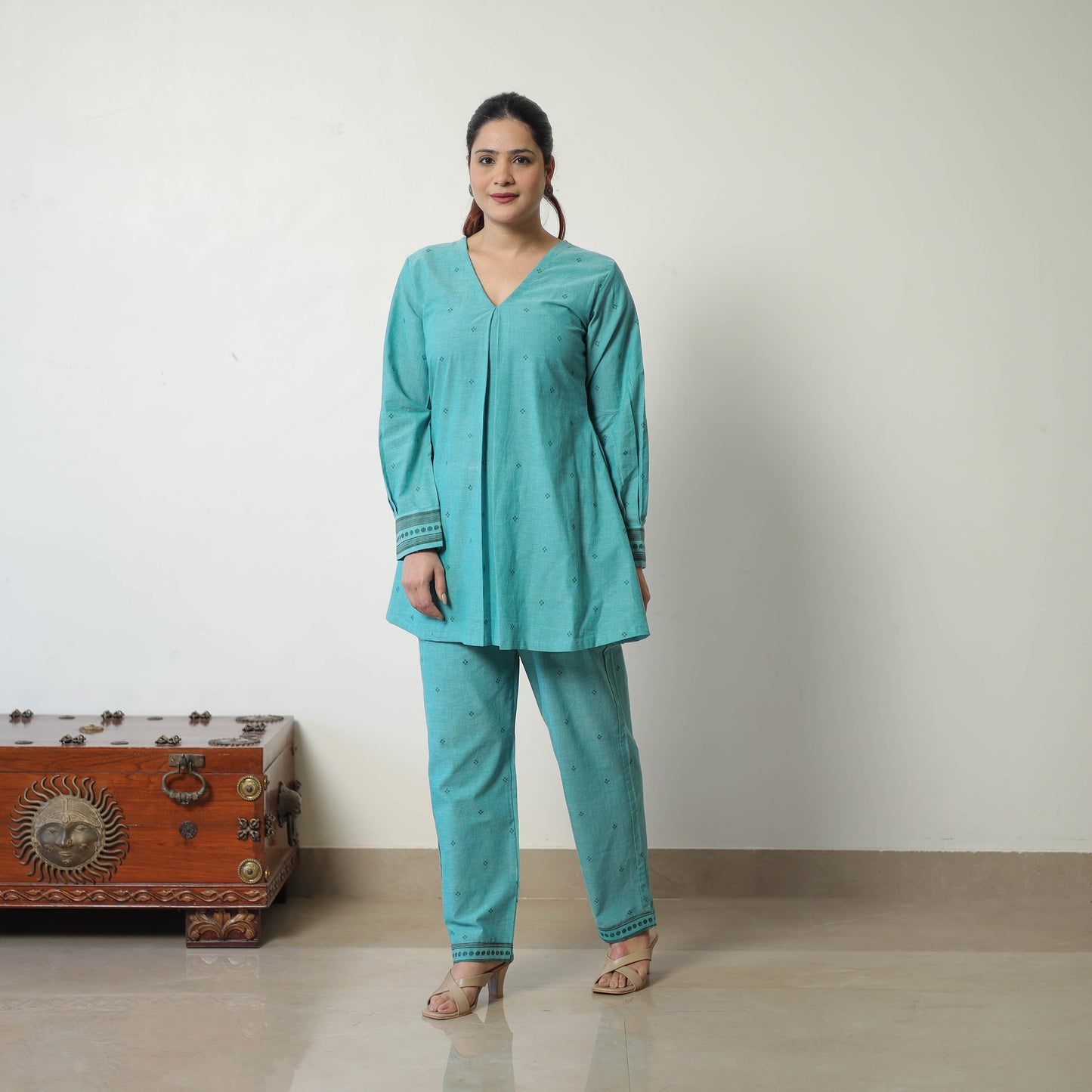 Green Jacquard Cotton Co-Ord Set Online at iTokri.com