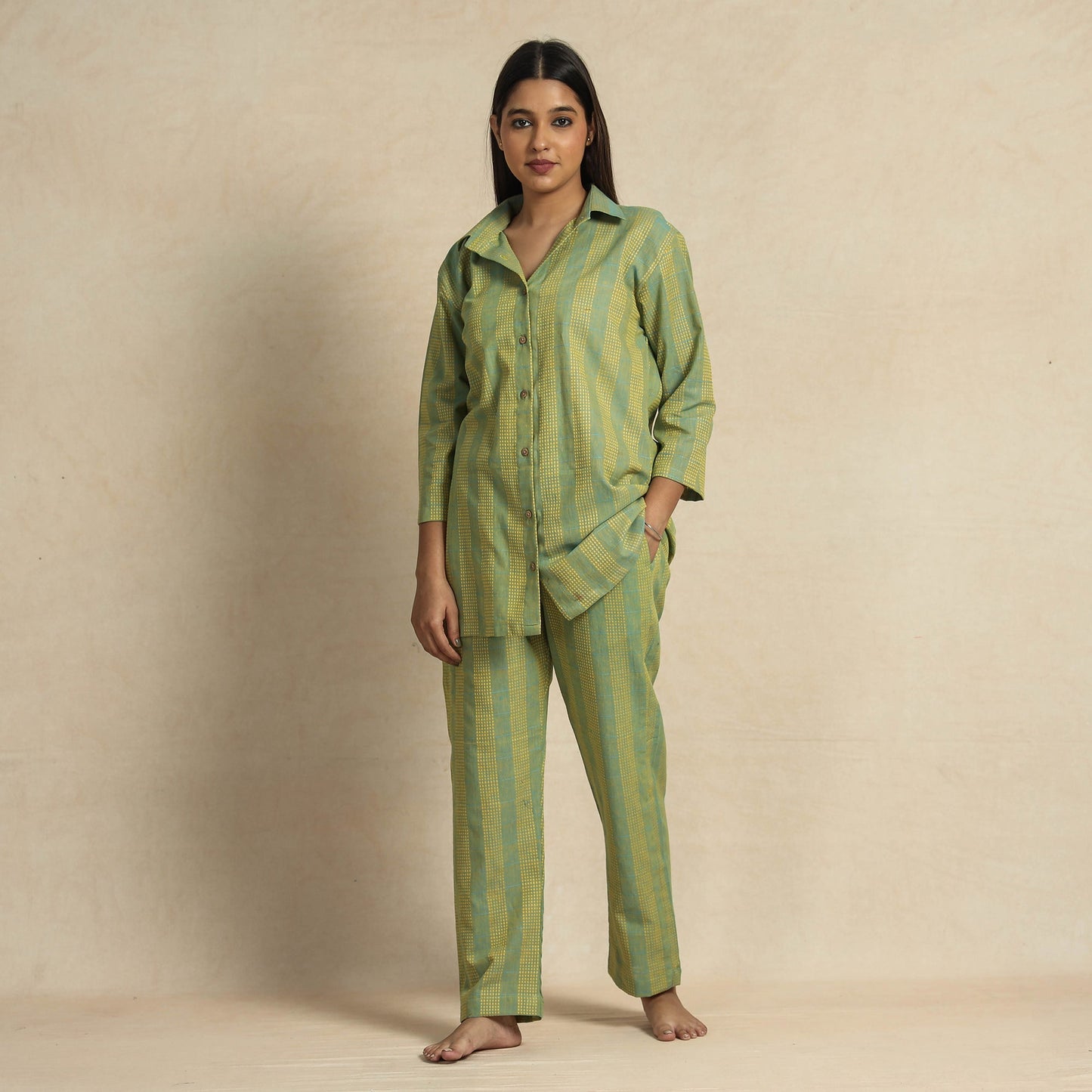 Jacquard Cotton Top & Pyjama Night Suit Set