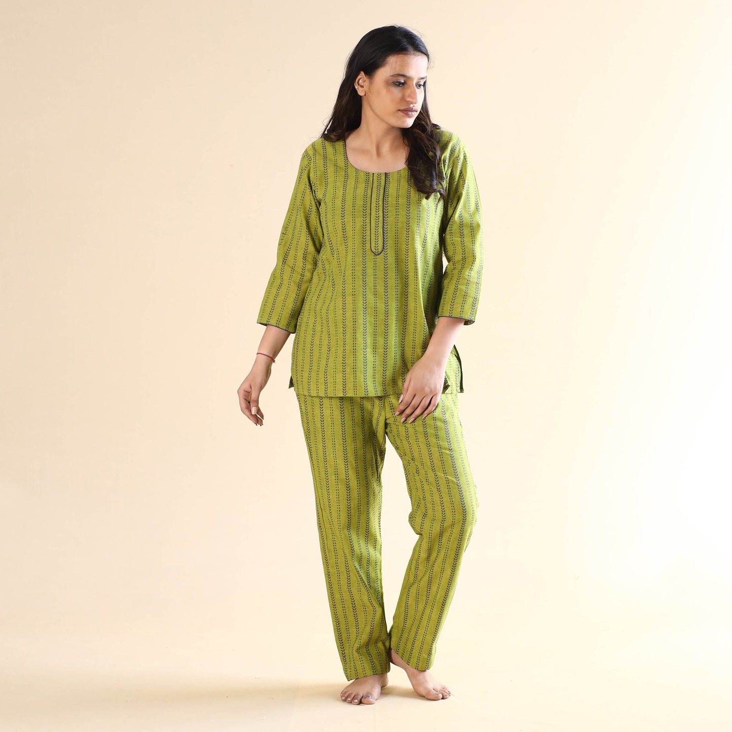 Jacquard Cotton Top & Pyjama Night Suit Set
