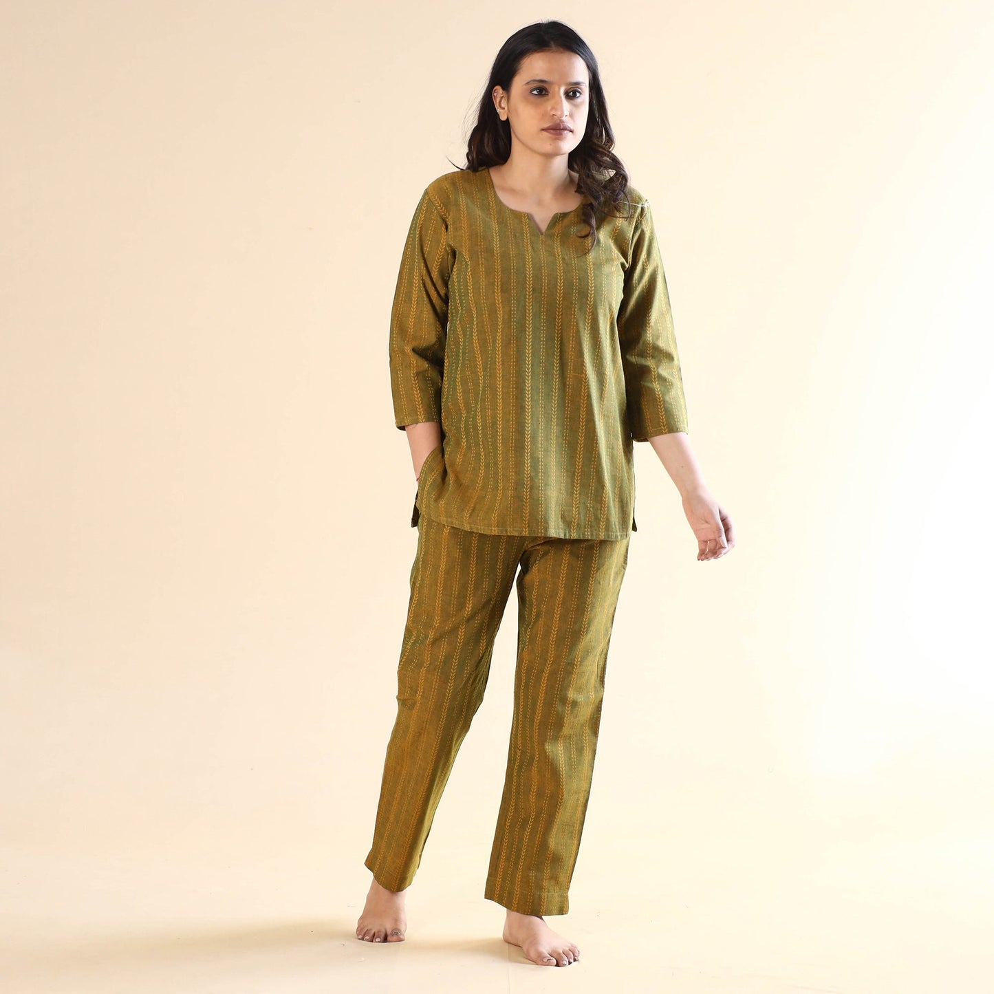 Jacquard Cotton Top & Pyjama Night Suit Set