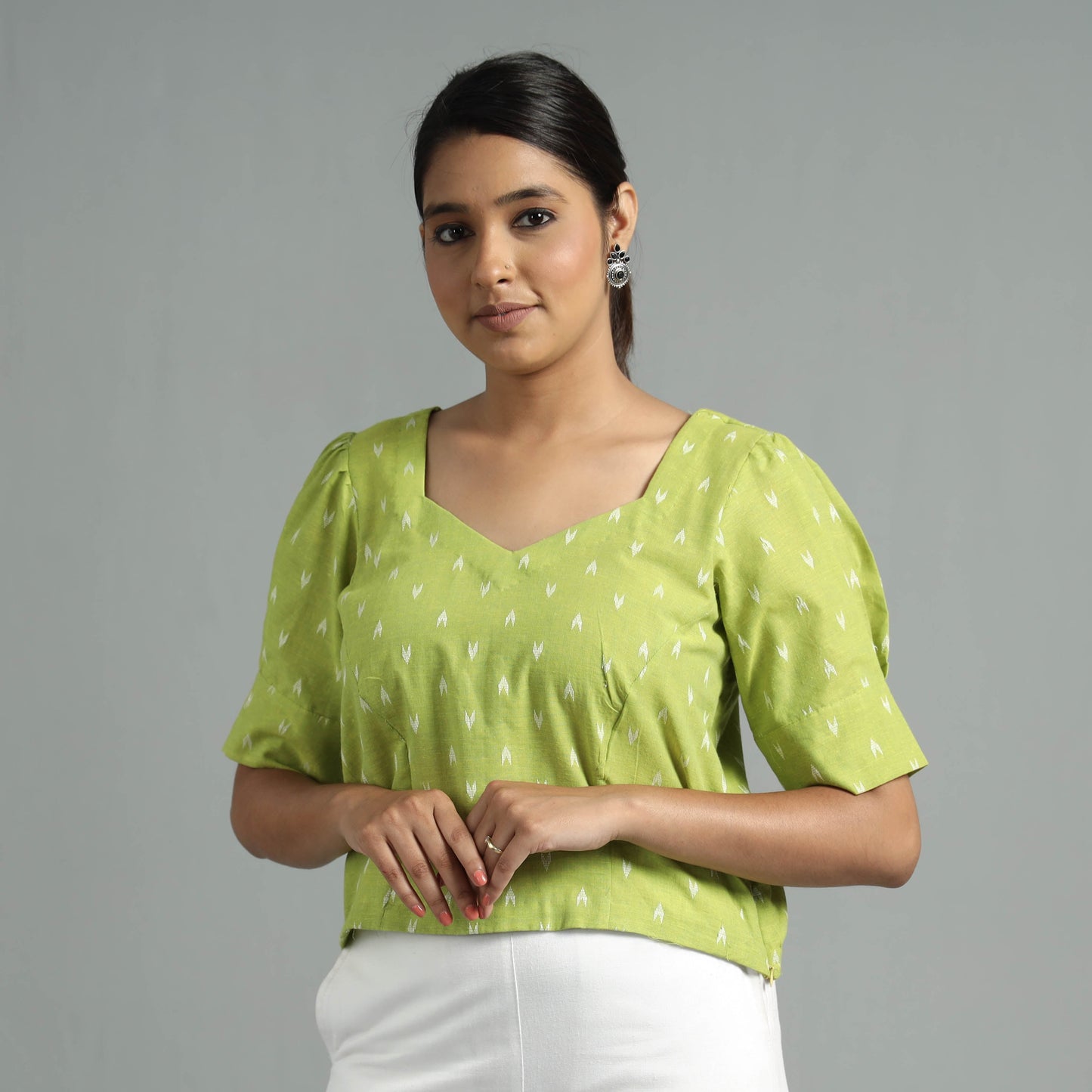 Jacquard Half Sleeve Cotton Crop Top Online at iTokri.com