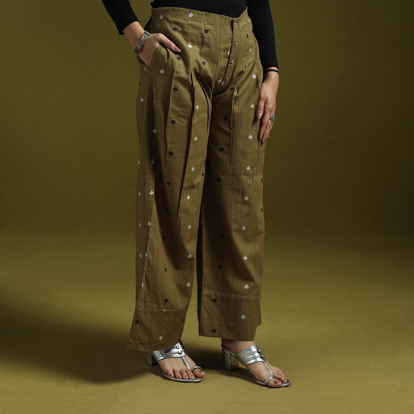 Jacquard weave cotton elasticated palazzo 30 - handcrafted