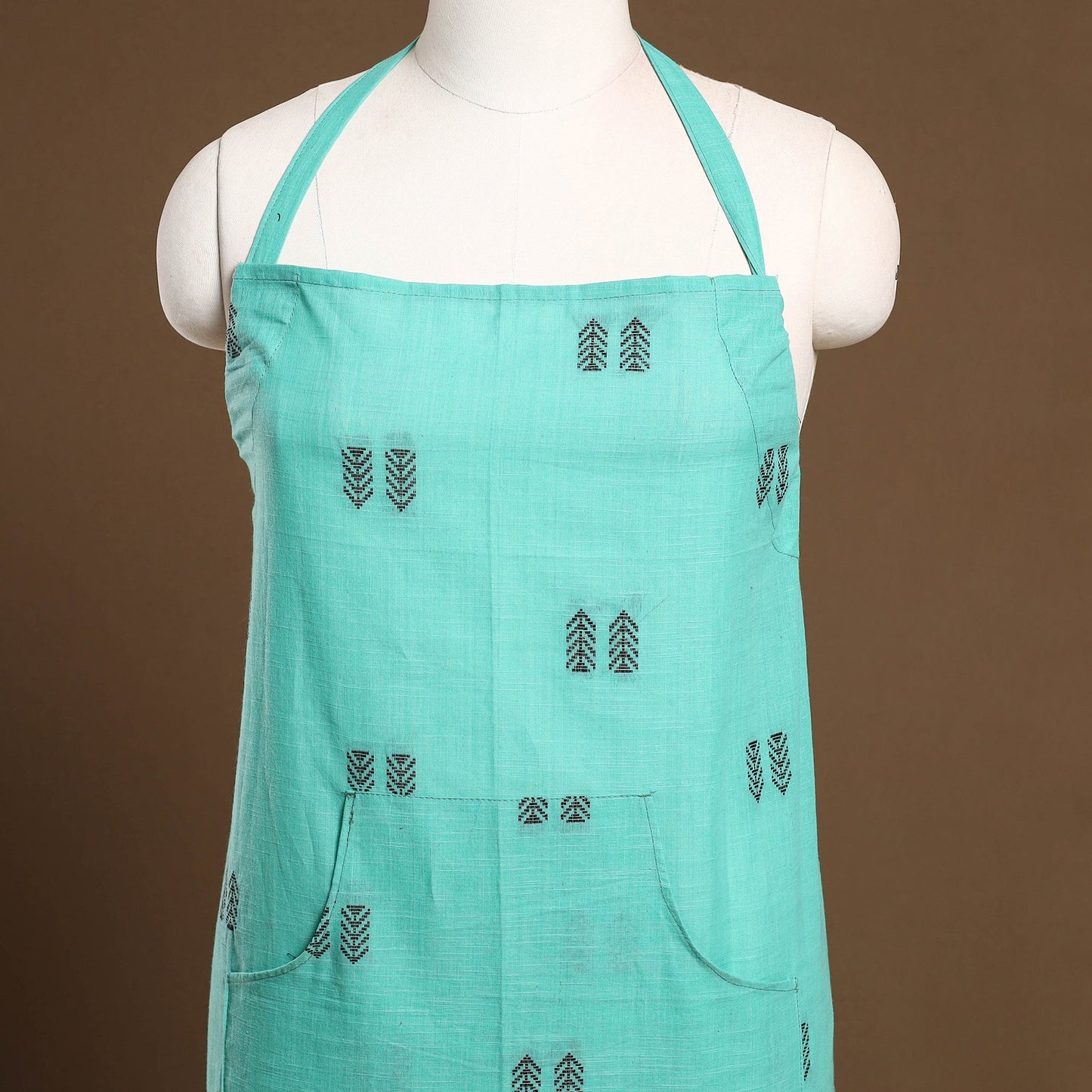 Green Jacquard Weaving Cotton Apron with Pocket