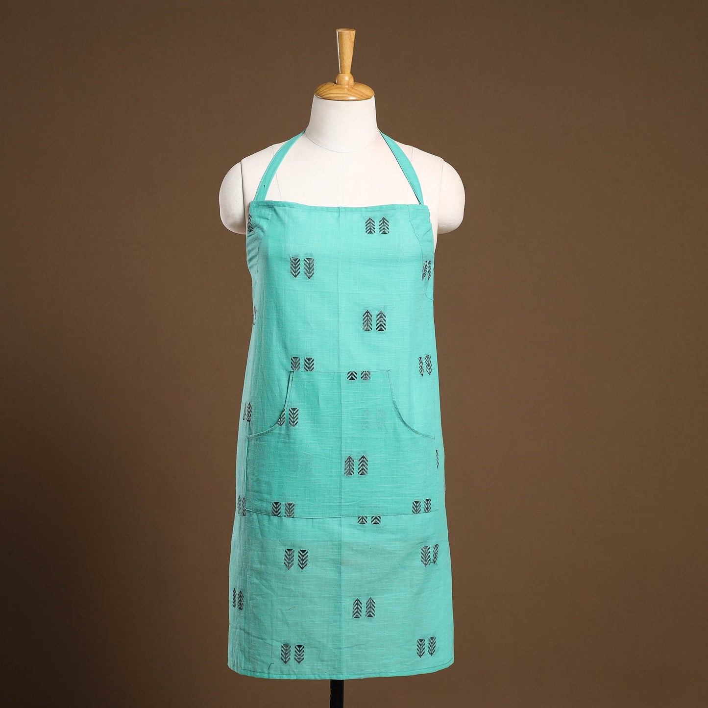 Green Jacquard Weaving Cotton Apron with Pocket