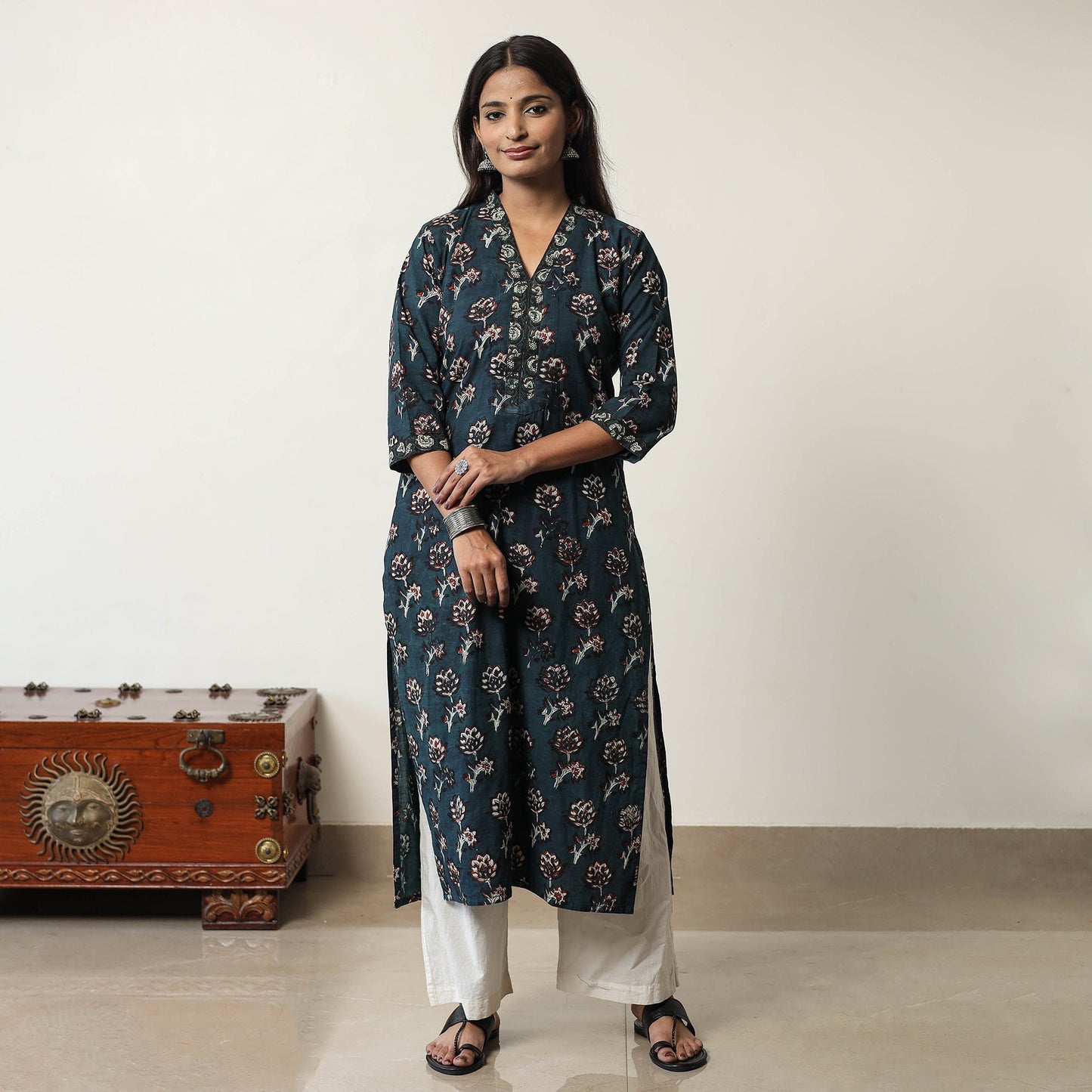 Jahota Block Printed Cotton Straight Kurta for Women