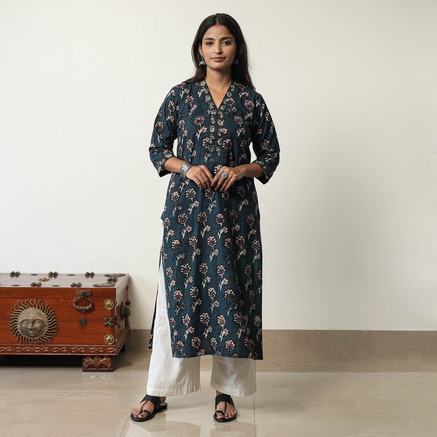 Jahota Block Printed Cotton Straight Kurta for Women
