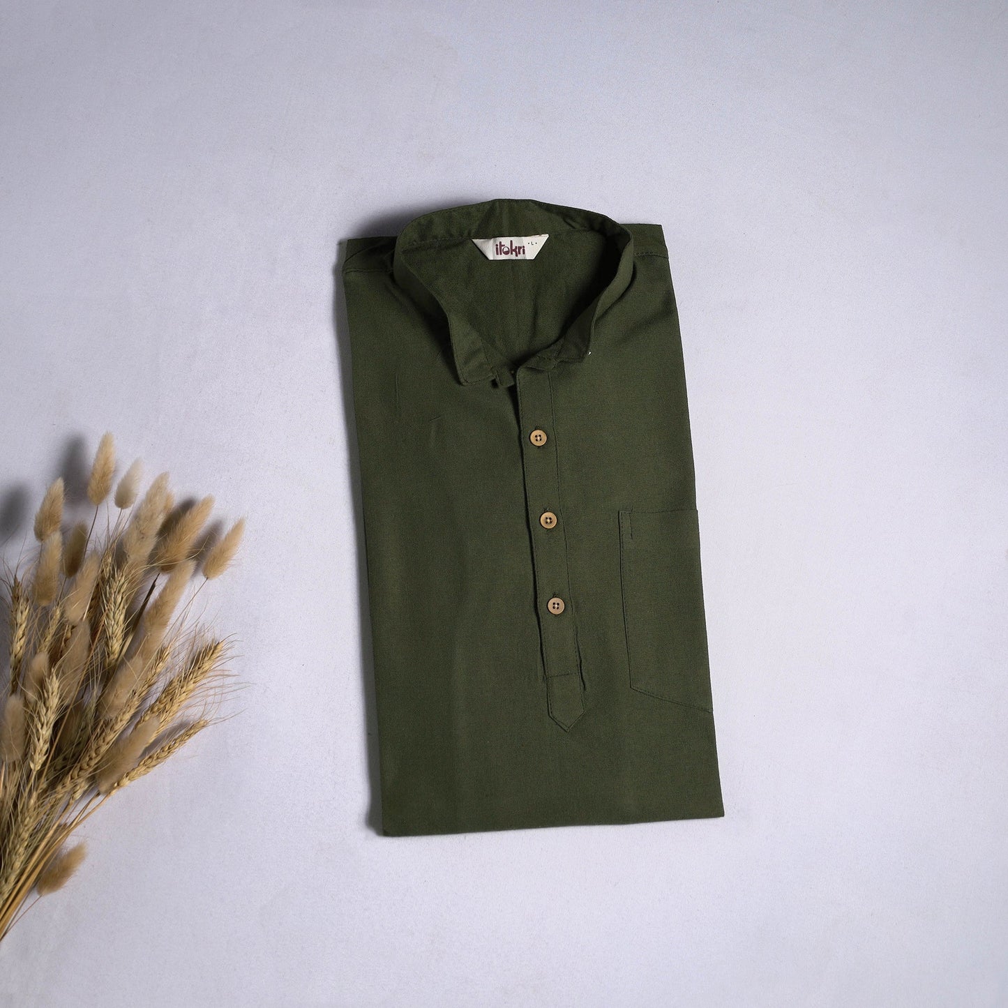Jhiri handloom cotton short kurta for men 10 - handcrafted