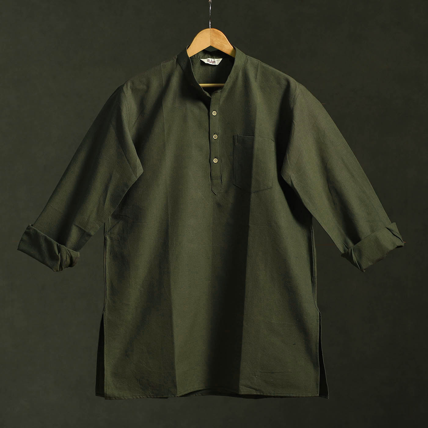 Jhiri handloom cotton short kurta for men 10 - handcrafted