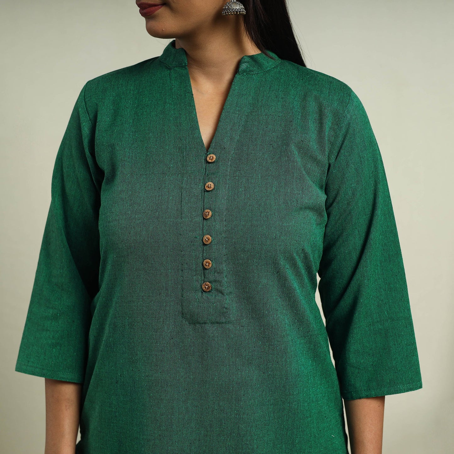 Green Jhiri Handloom Straight Cotton Kurta for Women