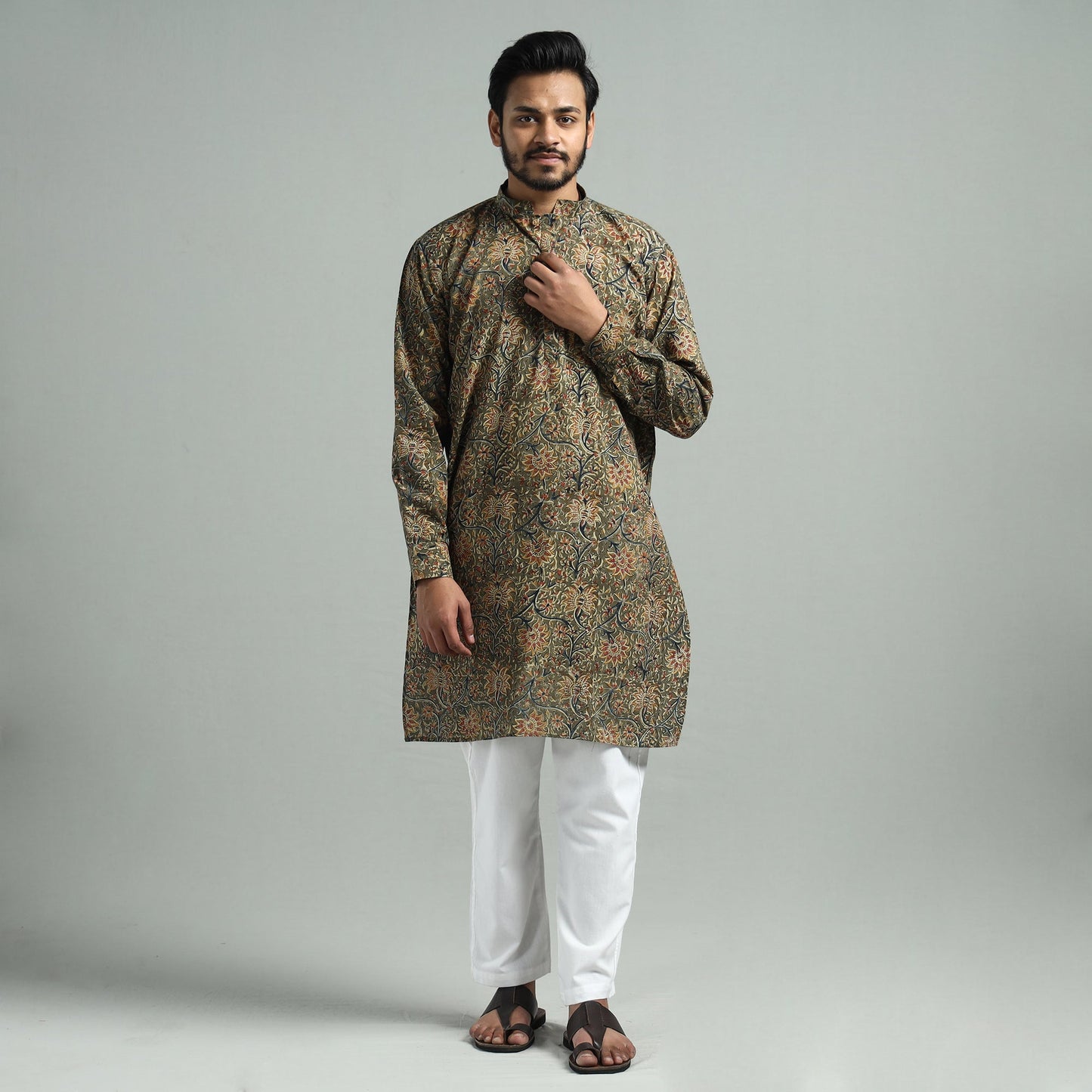 Buy Kalamkari Block Printed Cotton Men Long Kurta Online at iTokri.com