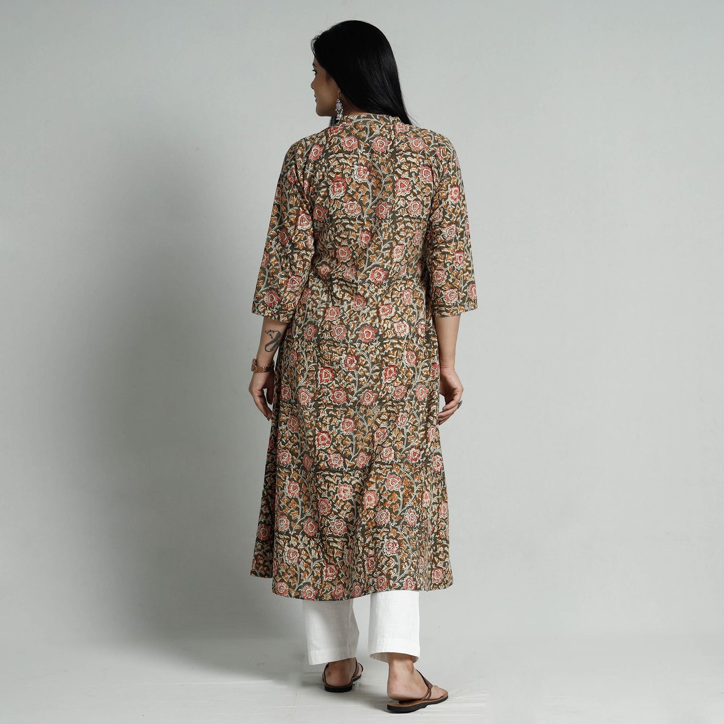 Buy Kalamkari Hand Block Printed Cotton Long Kurta For Women