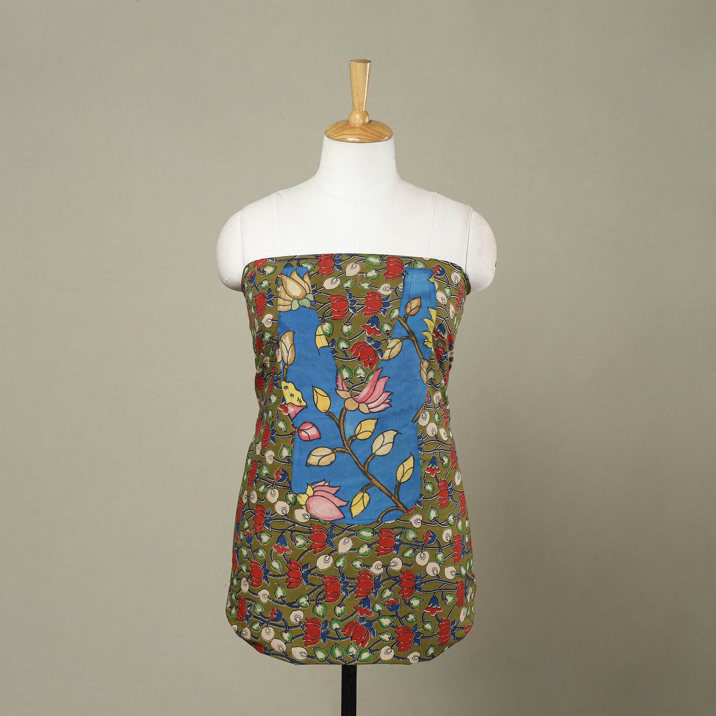 Buy Green Kalamkari Print Patchwork Cotton Kurta Material