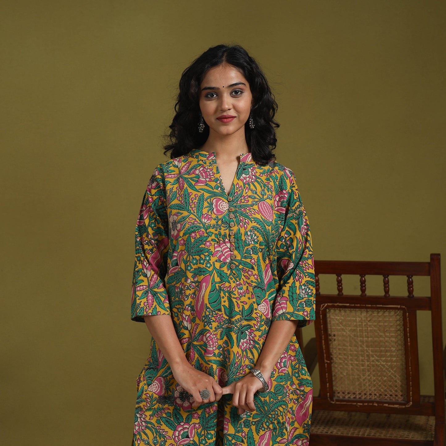 Green - kalamkari printed cotton 2pc kurta set for women 04