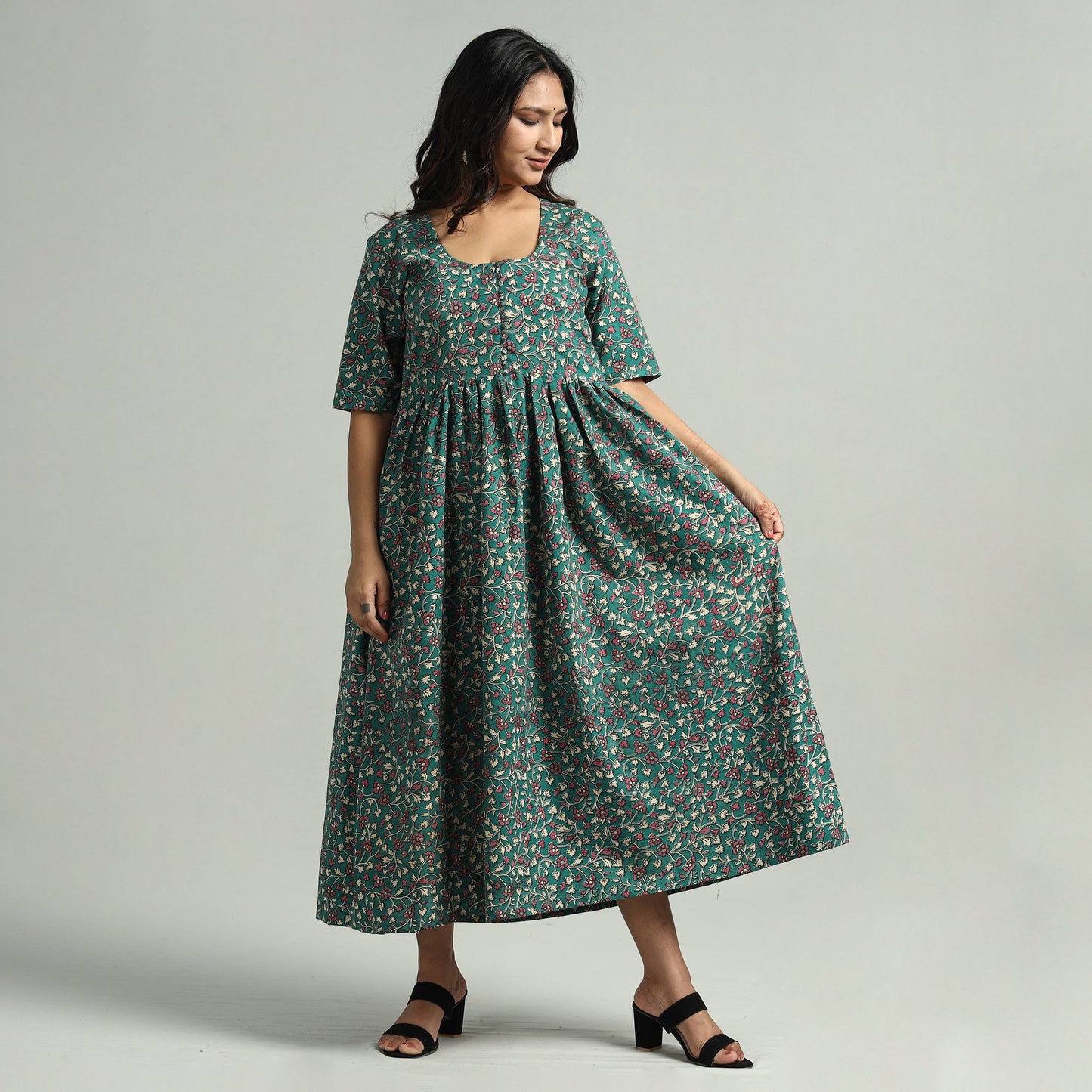 Kalamkari Printed Cotton Flared Gher Dress