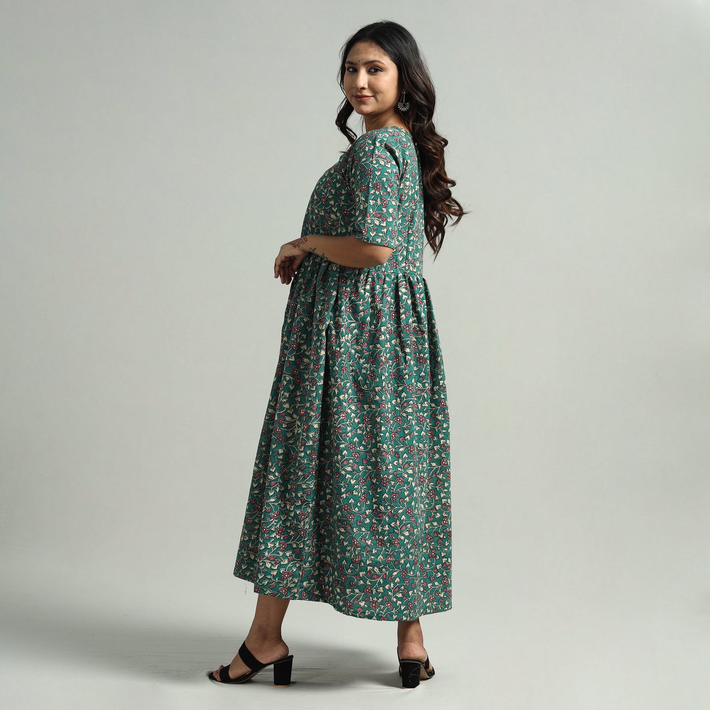 Kalamkari Printed Cotton Flared Gher Dress