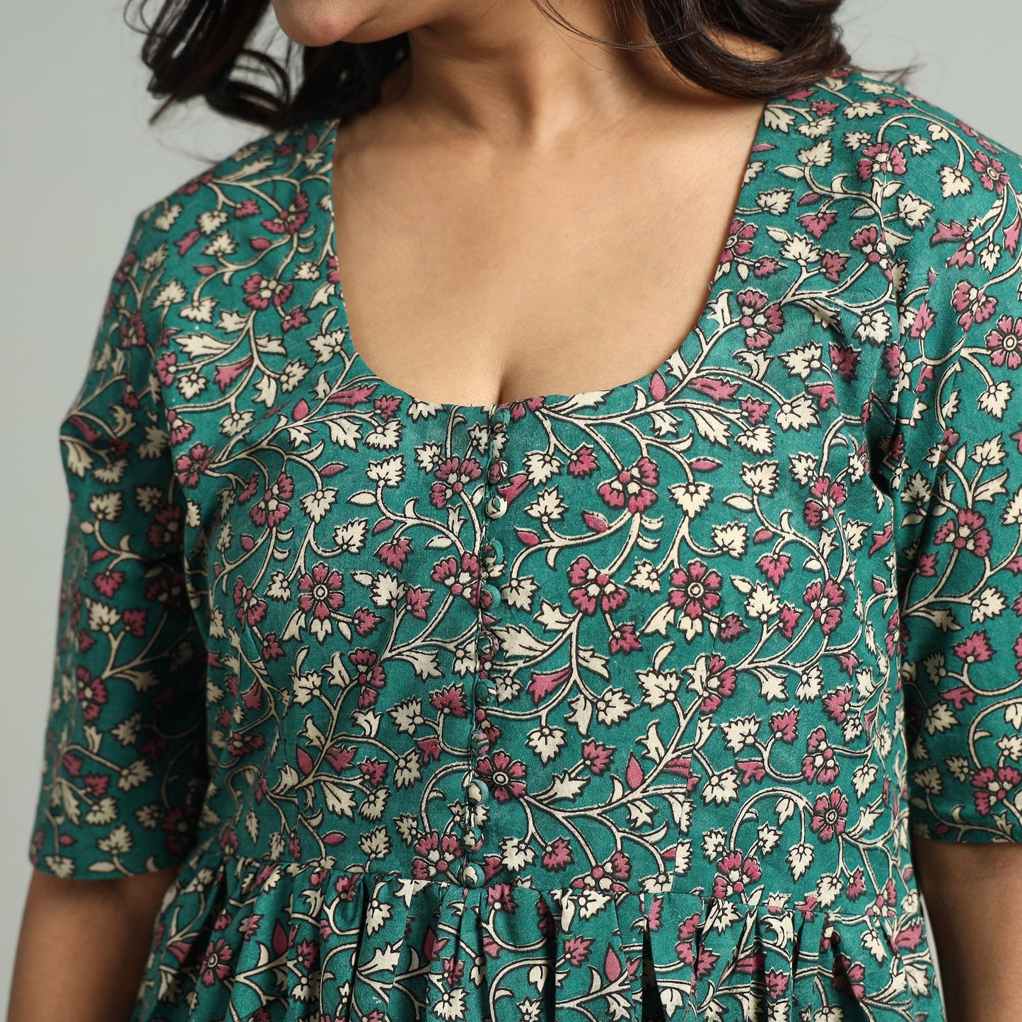 Kalamkari Printed Cotton Flared Gher Dress