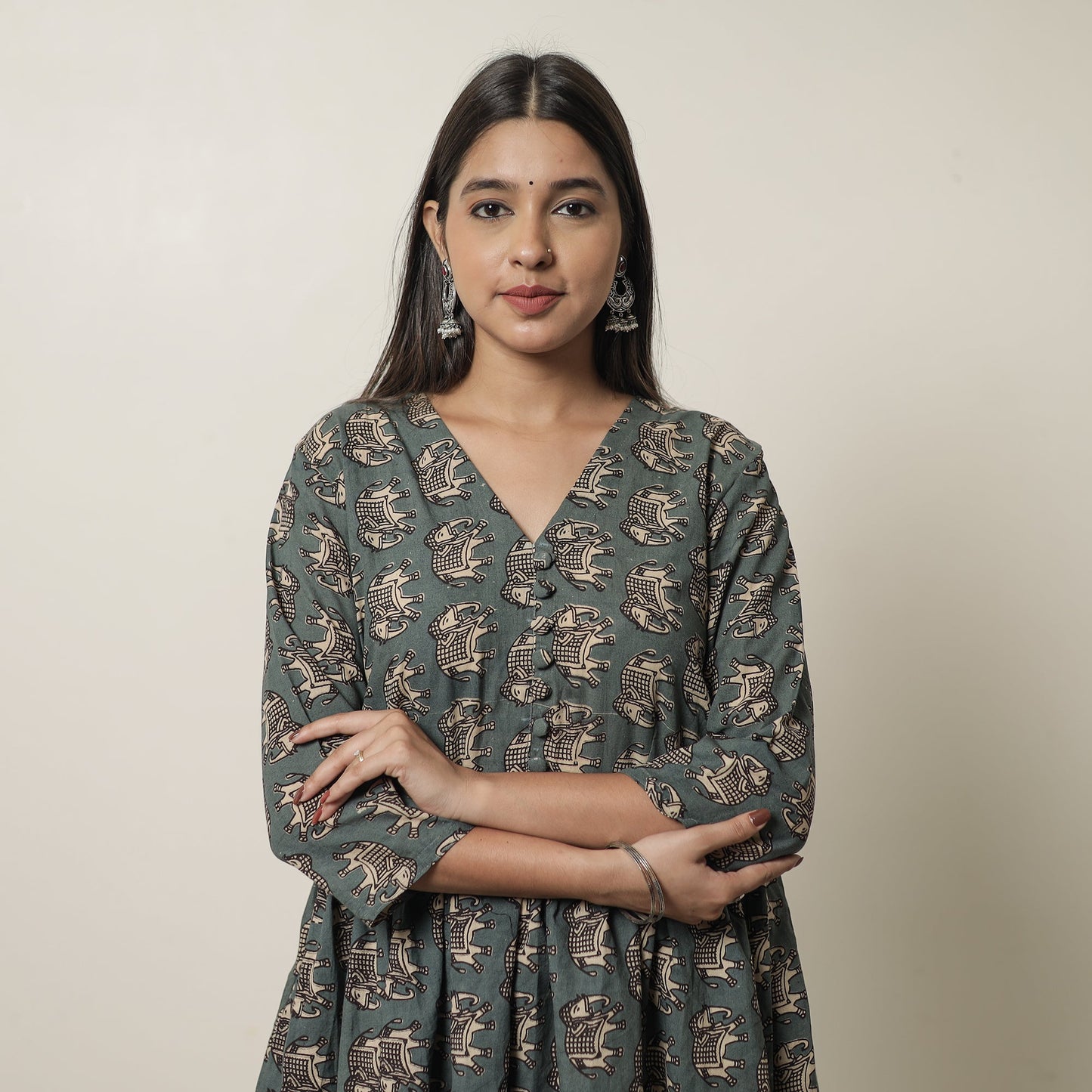 Kalamkari Printed Cotton Flared Kurta For Women