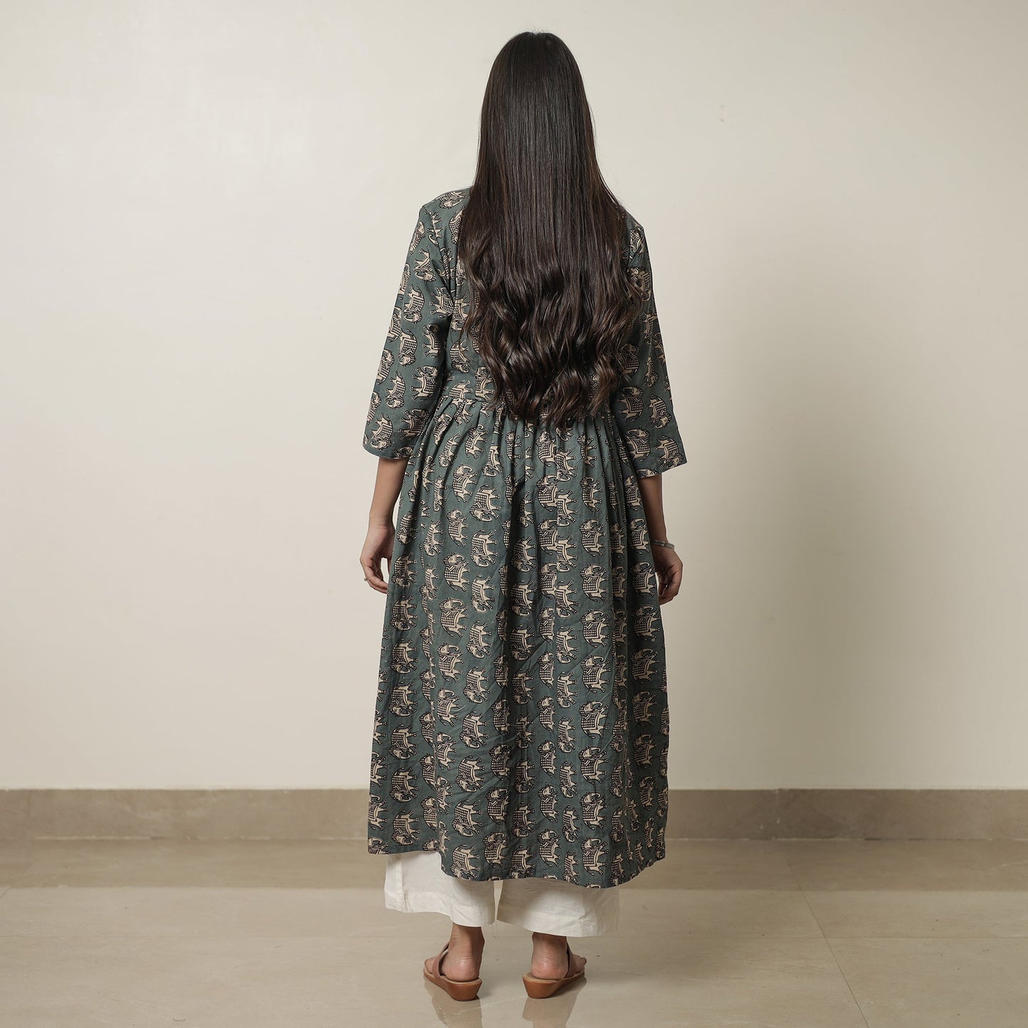Kalamkari Printed Cotton Flared Kurta For Women