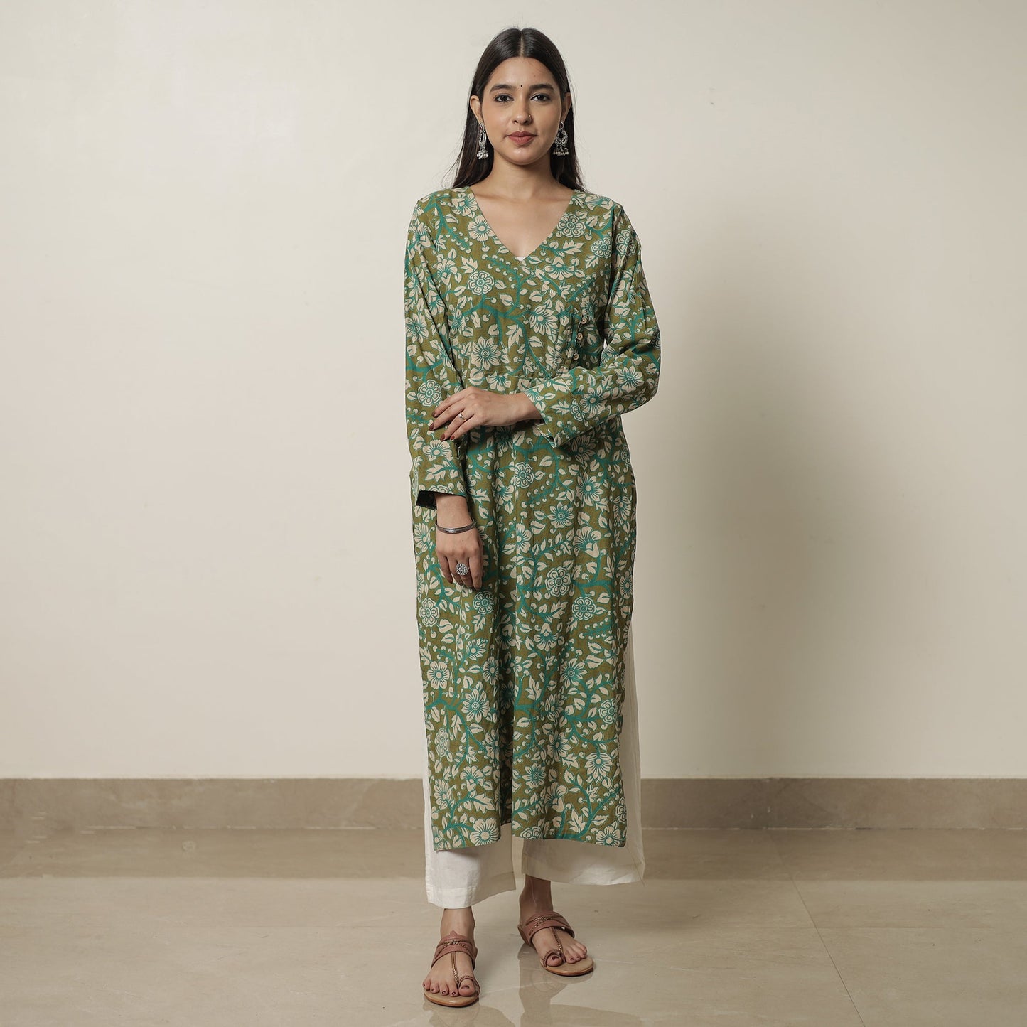 Kalamkari Printed Cotton Straight Kurta For Women